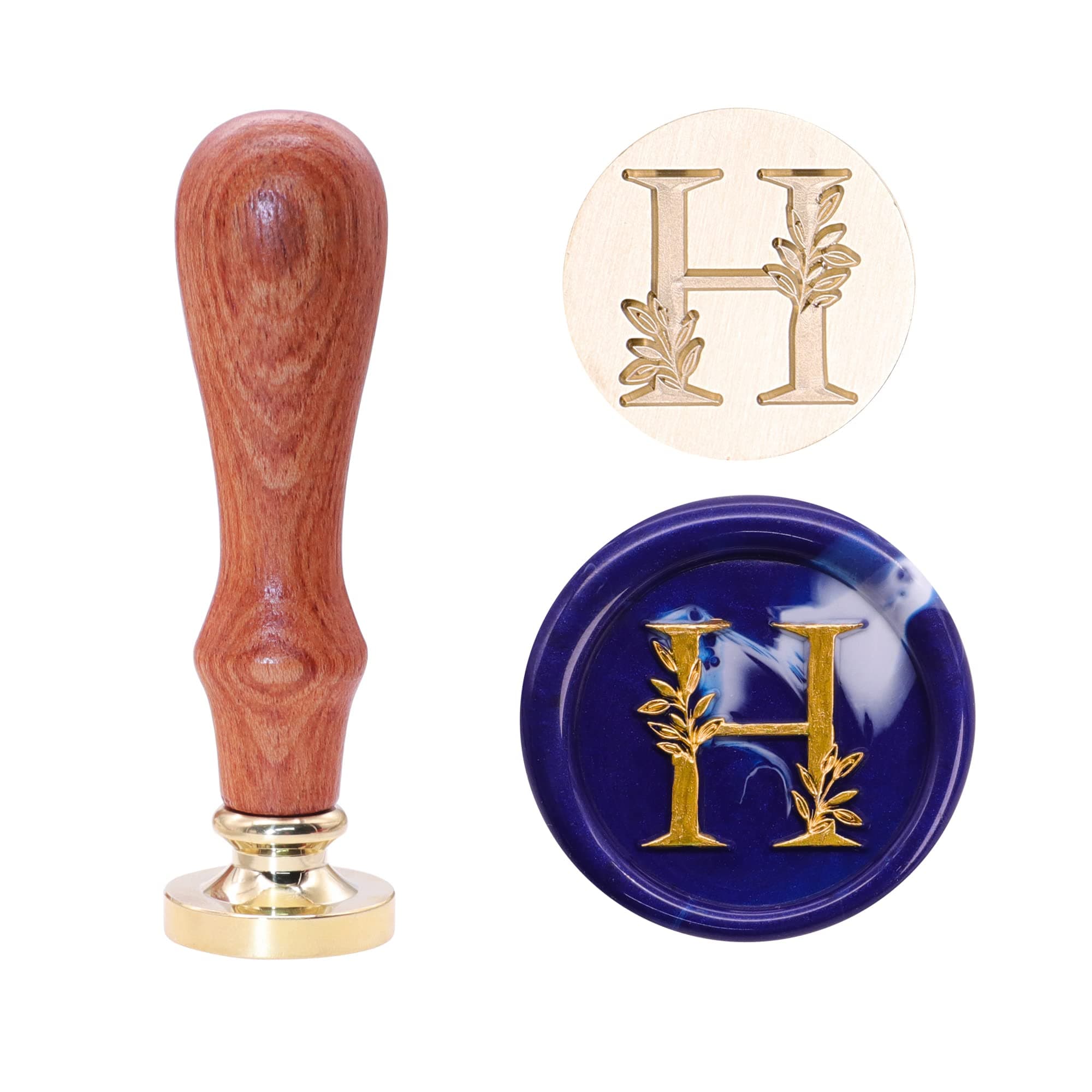 SWANGSA Initial Alphabet H Wax Seal Stamp, Vintage Elegant Botanical Leaves Letter Sealing Stamp for Wedding Party Invitation, Gift Wrap, Envelope, Christmas Thanksgiving Card (H)