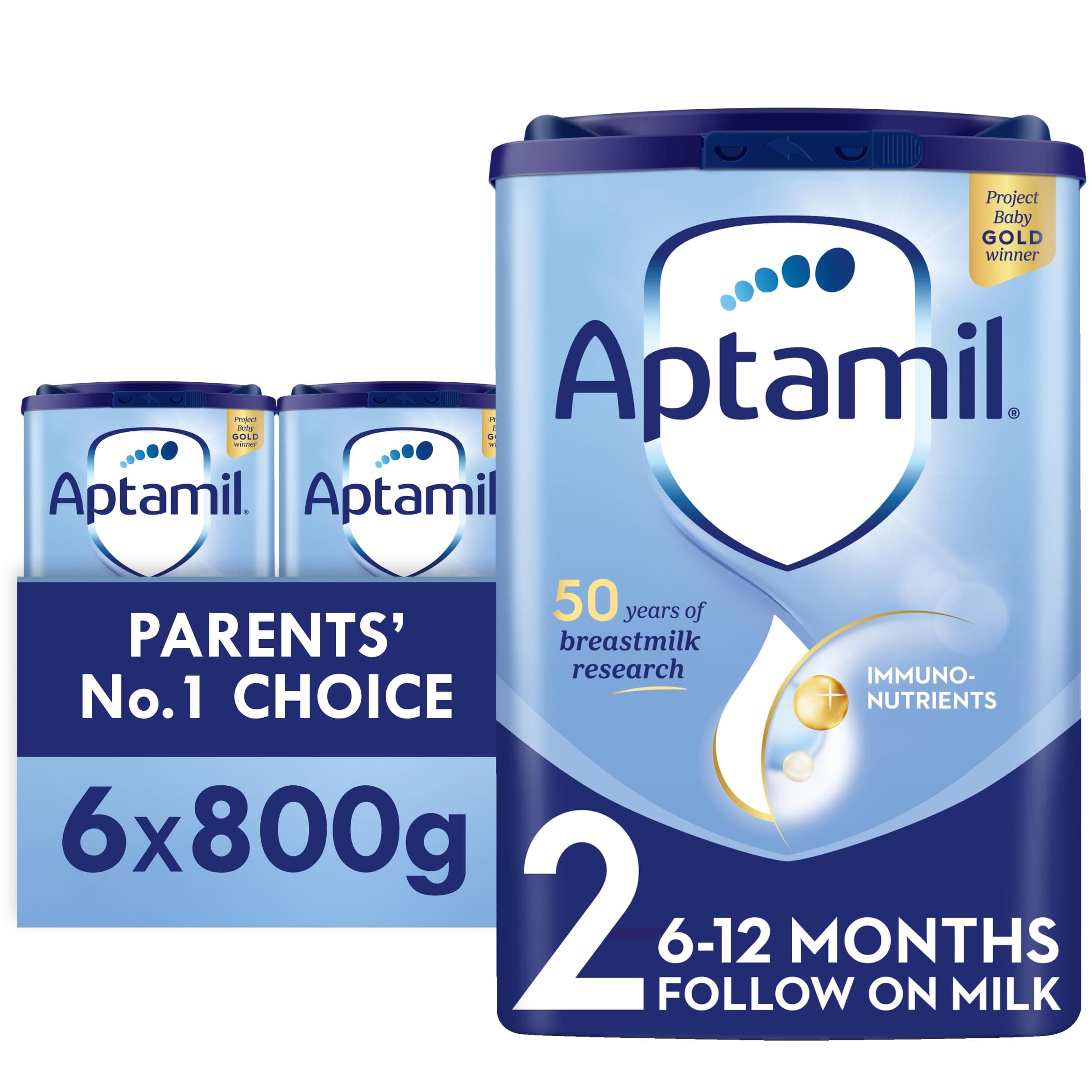 Aptamil 2 Follow On Baby Milk Powder, 6-12 Months, 800g (Pack of 6) - Packaging May Vary