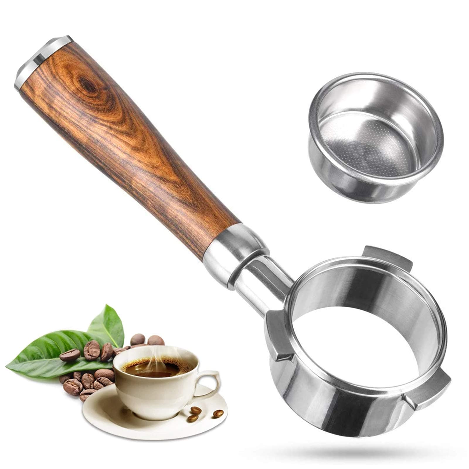 54mm Bottomless Espresso Portafilter 3 Ears Coffee Handle Fit For Breville 8 Series - BES840/870/875/878/880/810/500 Stainless Steel Wooden Coffee Accessories With 1 Cup Filter Basket