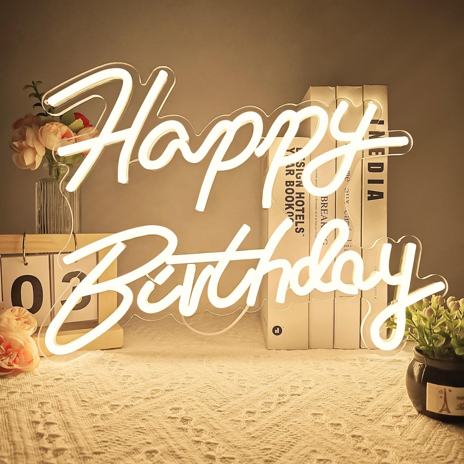 Ajoyferris Happy Birthday Neon Sign Dimmable Light Neon Happy Birthday Sign Happy Birthday Led Sign Happy Birthday Light Up Sign Happy Birthday Sign for Backdrop Birthday Party Decoration