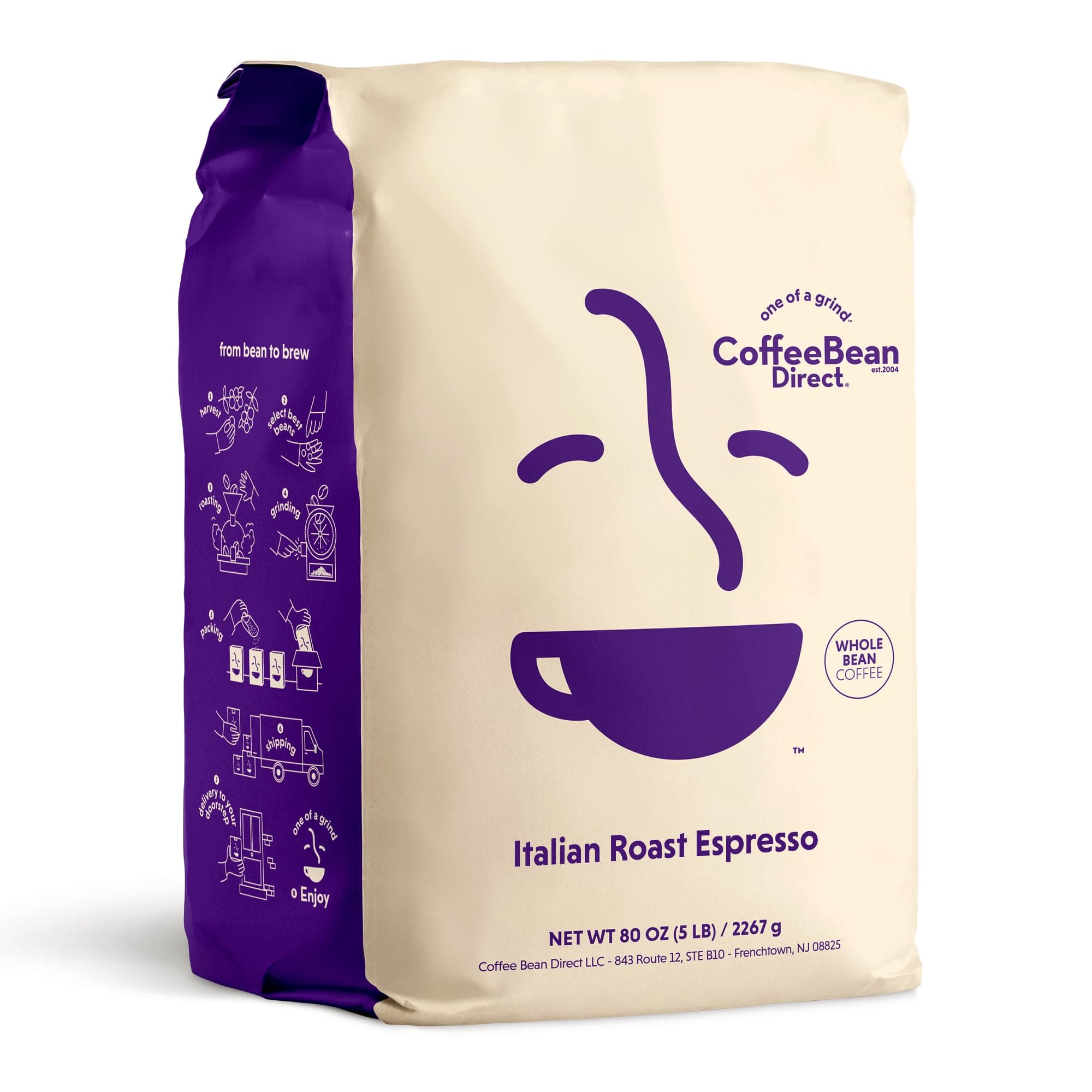 Italian Roast Espresso, Whole Bean Coffee, Bold Flavor, Dark Roast, 5 Pound Bag (Pack of 1)