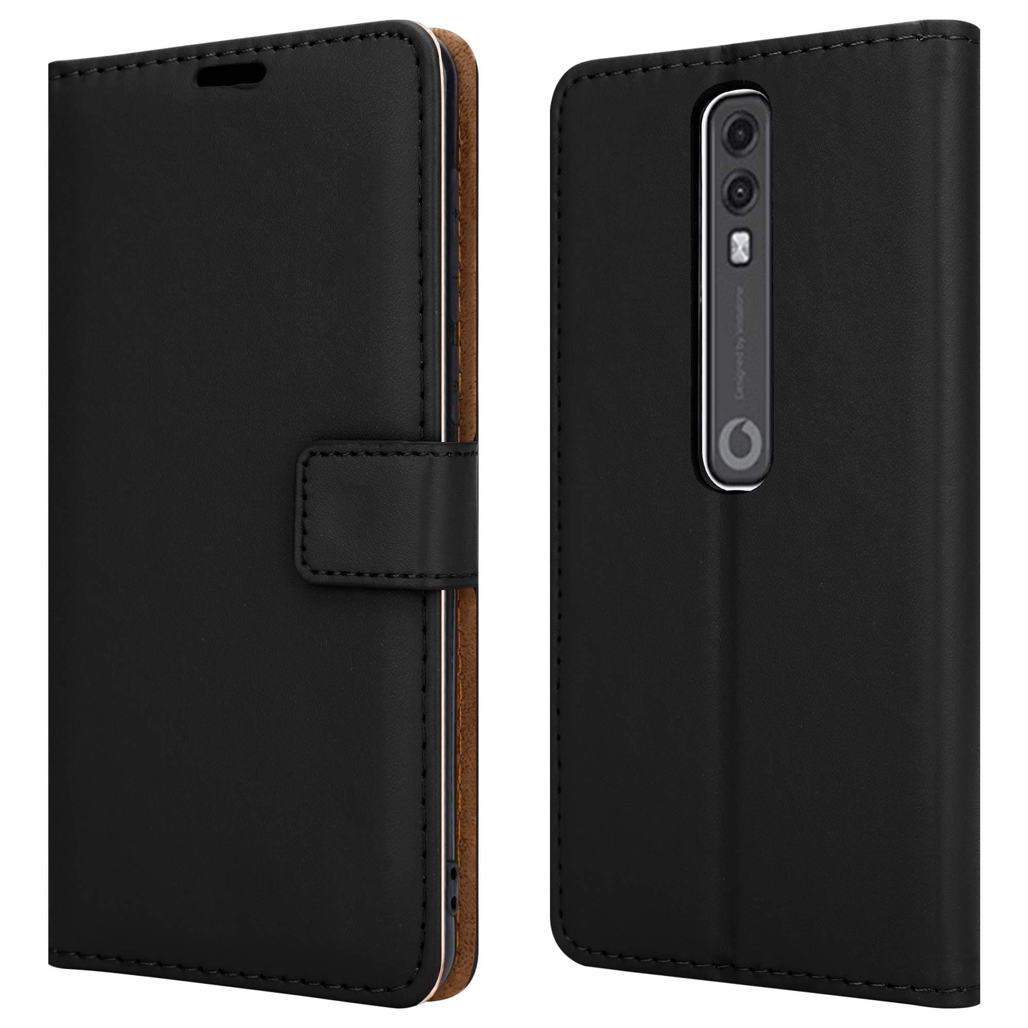 PIXFAB Vodafone Smart V10 VFD 730 - Premium Black Leather Magnetic Book Wallet Protective Phone Case Cover With Veiwing Stand & Card Slots + Screen Protector