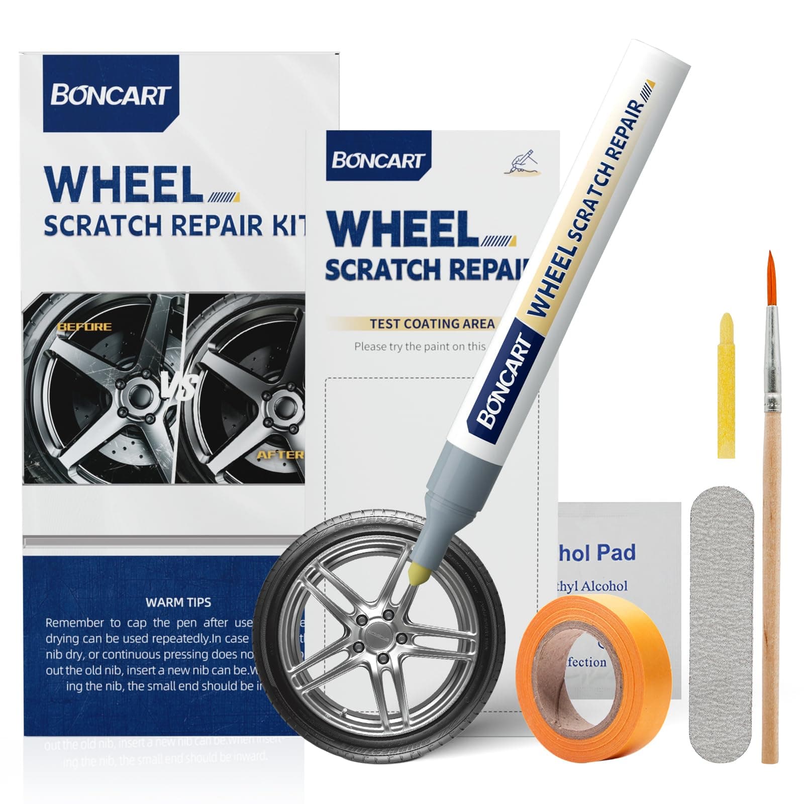 Wheel Scratch Repair Kit, Rim Touch Up Paint, Rim Paint Wheel Paint Pen, Silver Rim Repair Kit for Curb Rash, Metal Paint for Car Wheel Scratch Quick Repair(Silver)