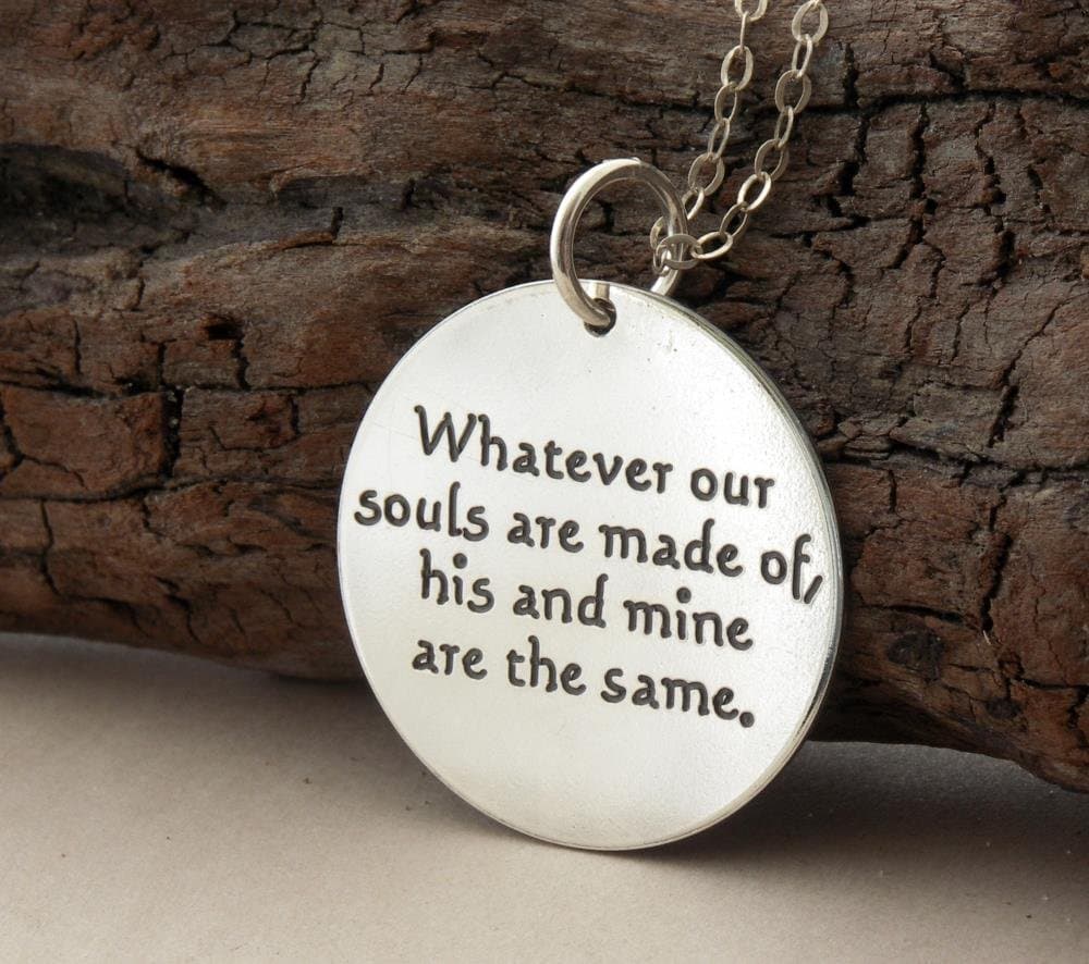 Romantic COUPLES gift, Charlotte Brontë"Whatever our souls are made of" custom engraved handmade 925-silver necklace/keyring, Wuthering Heights, Book lover gift