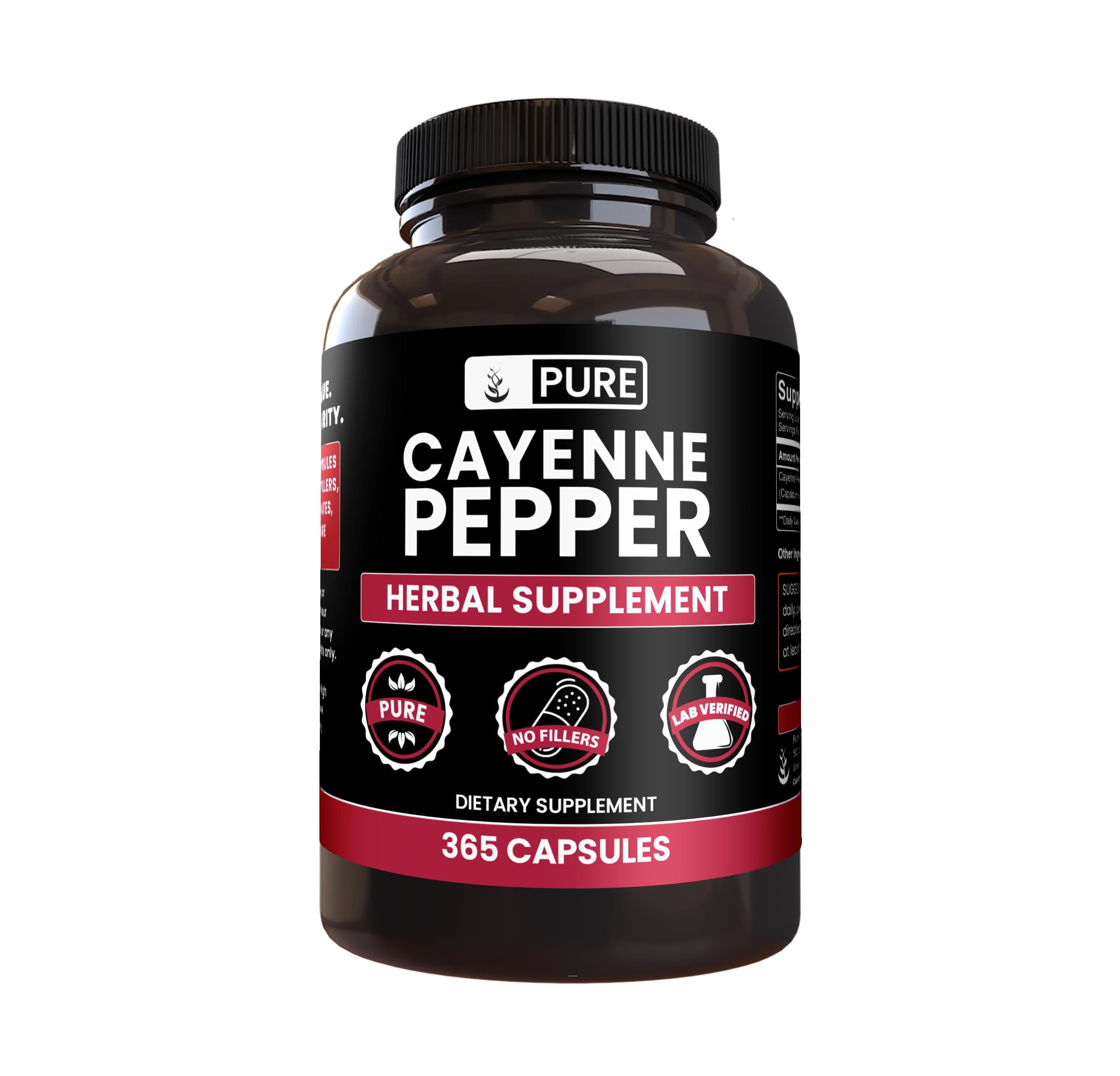 PURE ORIGINAL INGREDIENTS Cayenne Pepper (365 Capsules) No Magnesium Or Rice Fillers, Pure, Lab Verified