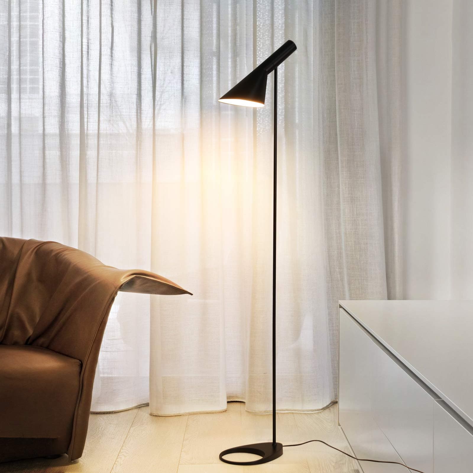 LUSTORM 1 Black Tall Standing Floor Lamp for Living Room Modern Metal Stand Lights for Office Corner Lamps LED Black Floor Lamp with Adjustable Head E26 Socket for Bedroom Bedside Reading