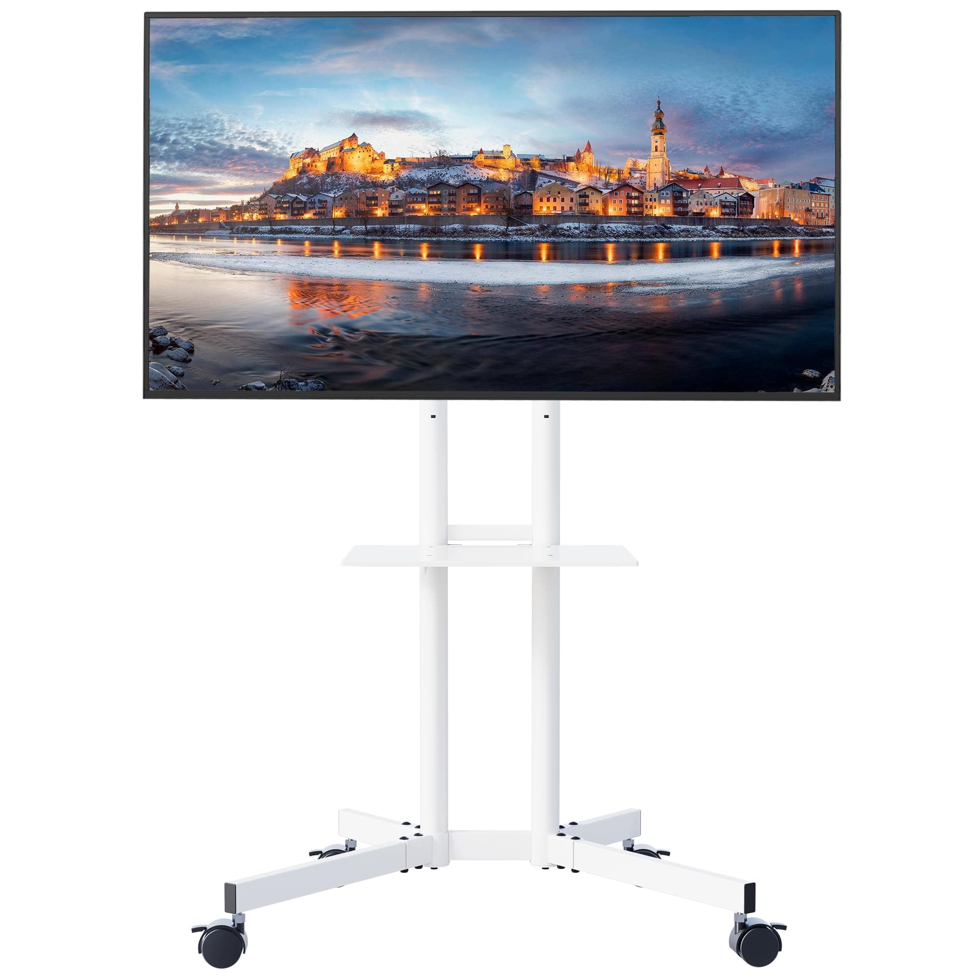 BONTEC Tilt & Height Adjustable Rolling TV Stand for 32-85 Inch LED, LCD, OLED, 4K TVs, Mobile TV Cart with Laptop Shelf, Locking Wheels, Holds Up to 132lbs, Max VESA 600x400mm, Easy Setup, White