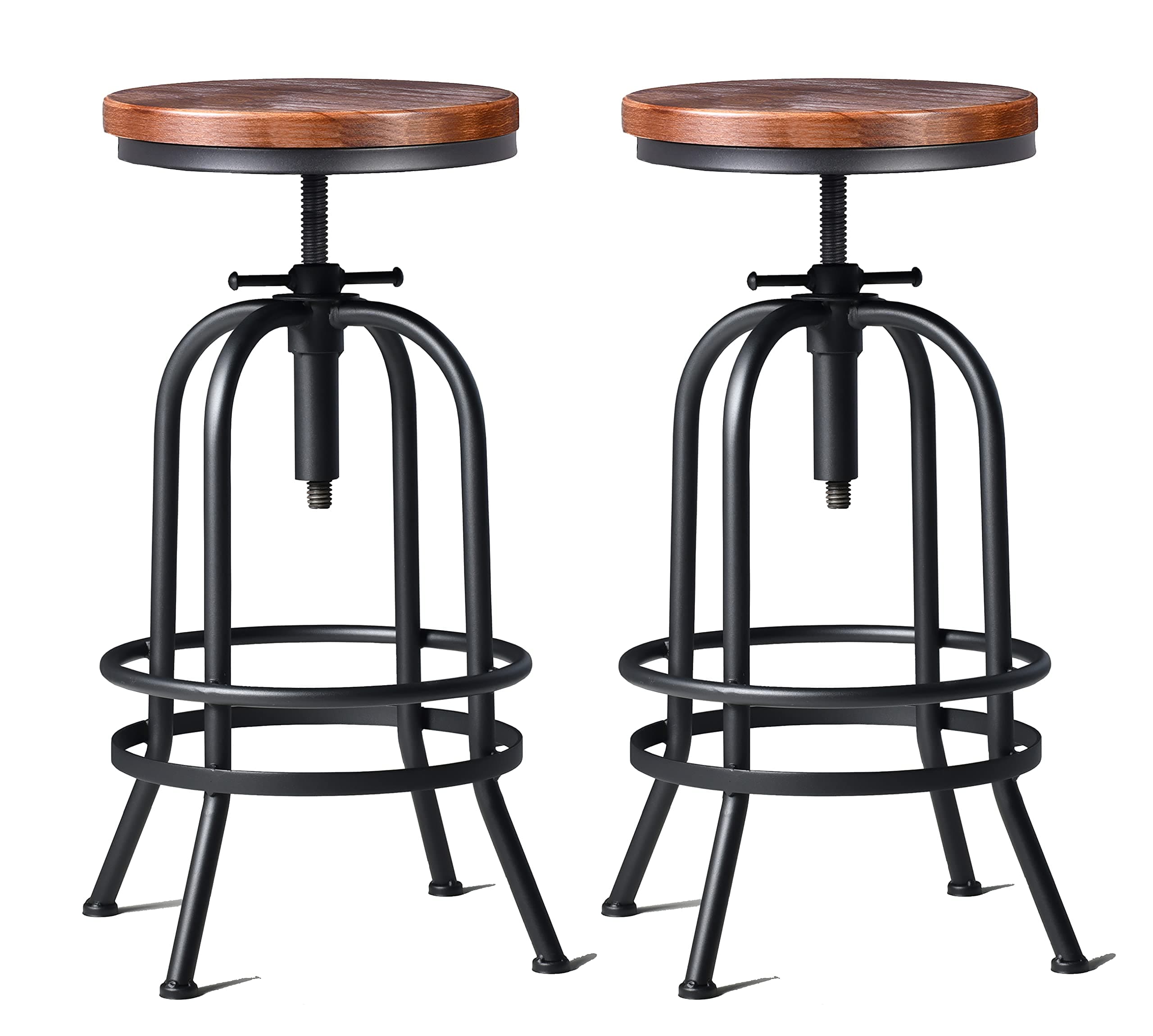 32 inch Vintage Industrial Bar Stool-Metal Wood Swivel Bar Stool-Retro Bar Height Stool-Counter Height Adjustable Kitchen Stools-Set of 2-Extra Tall Pub Height 26-32 Inch,Fully Welded(Black(2pcs))