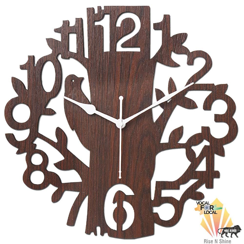 Rise N Shine Wooden MDF Abstract Wall Clock (11.50 inch, Brown).