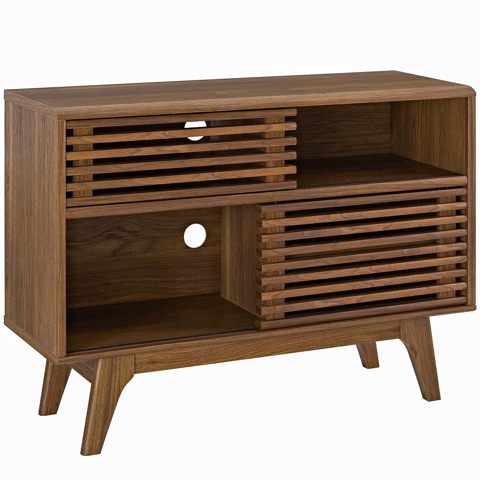 Render Mid-Century Modern Two-Tier Display Stand in Walnut