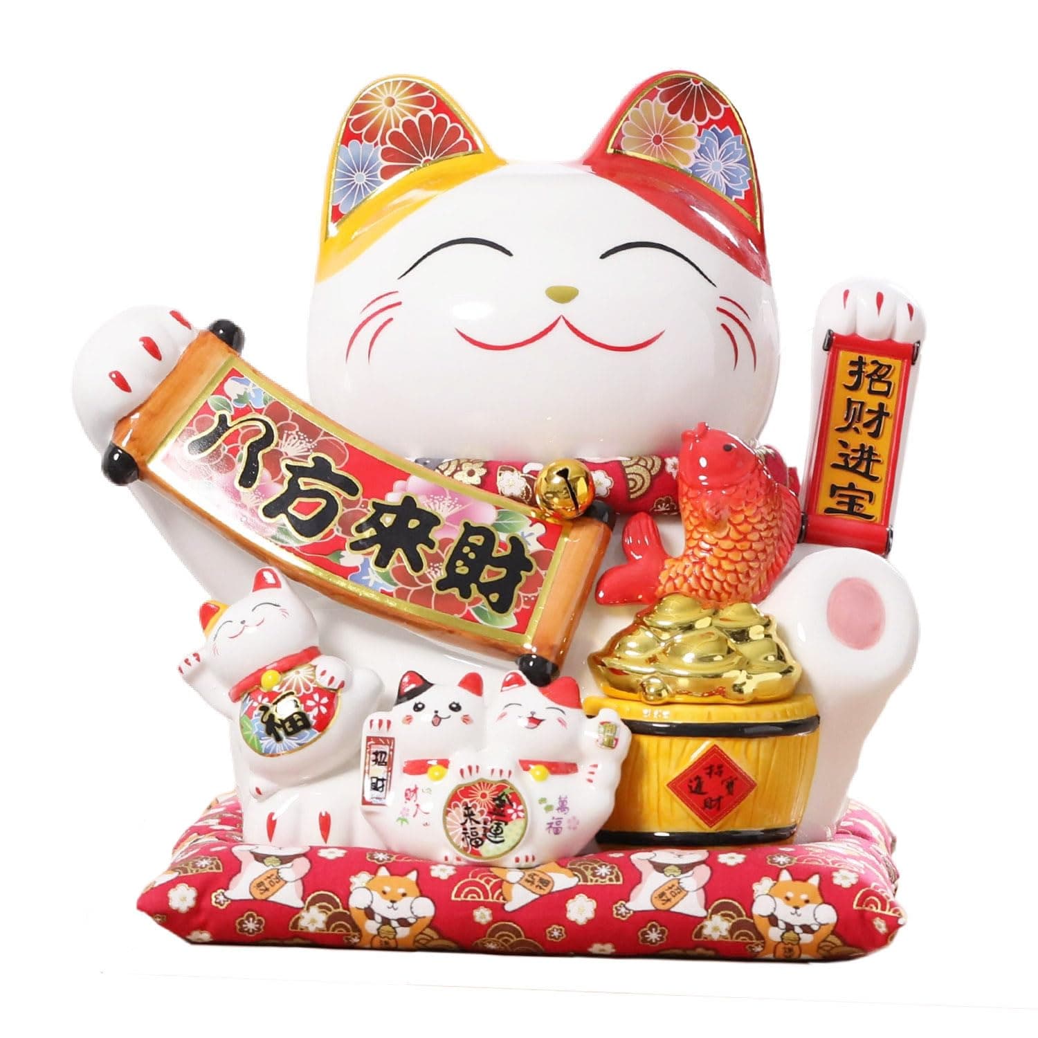 Lucky Figurines Cat Waving Arm Statue,Chinese Ceramic Fortune Cat,Japanese Good Luck Cat for Home, Office, Store, Moving Arm Money Cat