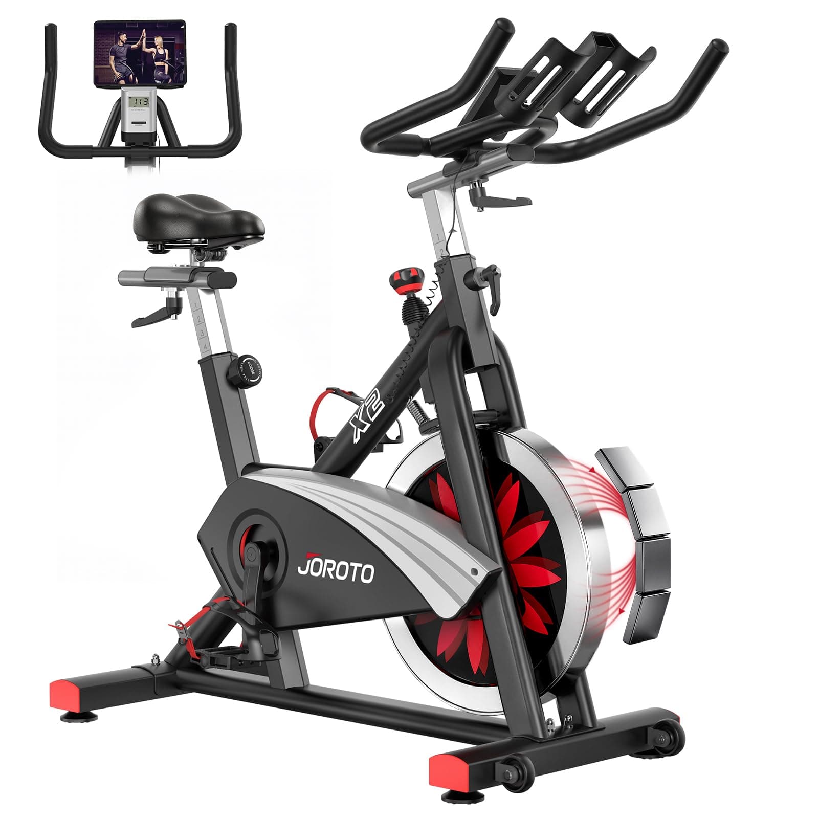 Exercise Bike/Spin Bike, Silent Stationary Bike Indoor Cycling Bike for home Gym Cardio with Readable Magnetic Resistance with Tablet Holder, 350lbs Weight Capacity 44Days Kinomap Member