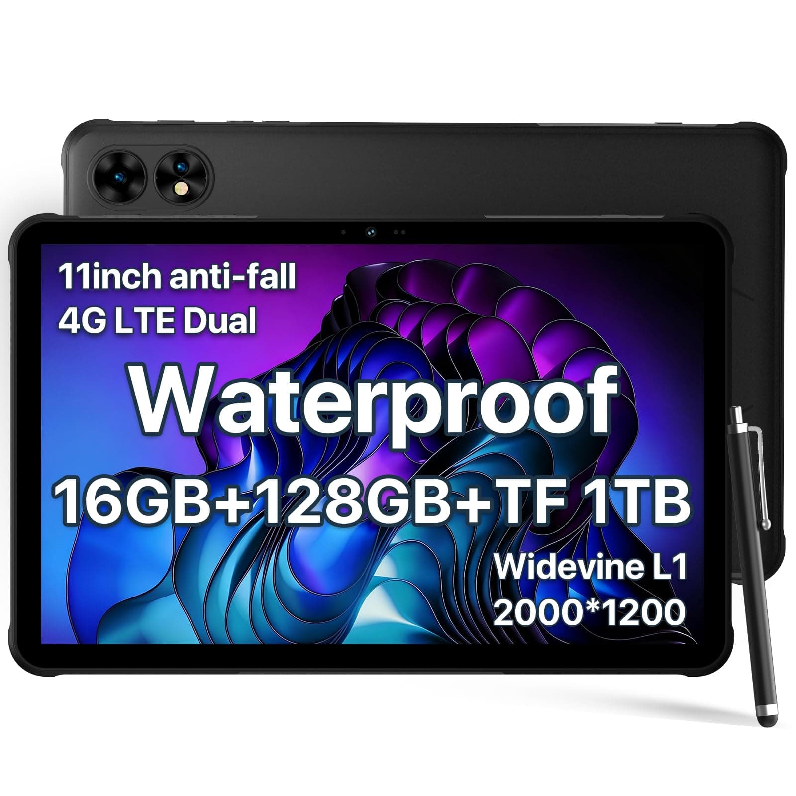 UMIDIGI 2K 11inch Rugged Tablet Android,Active T1 Octa-core 16GB RAM+128GB ROM,10000mAh,16+16+8MP Camera Waterproof Tablet with SIM Card Slot Unlocked/Stylus Pen/4G LTE/WiFi-5/BT 5.0/GPS,Warranty