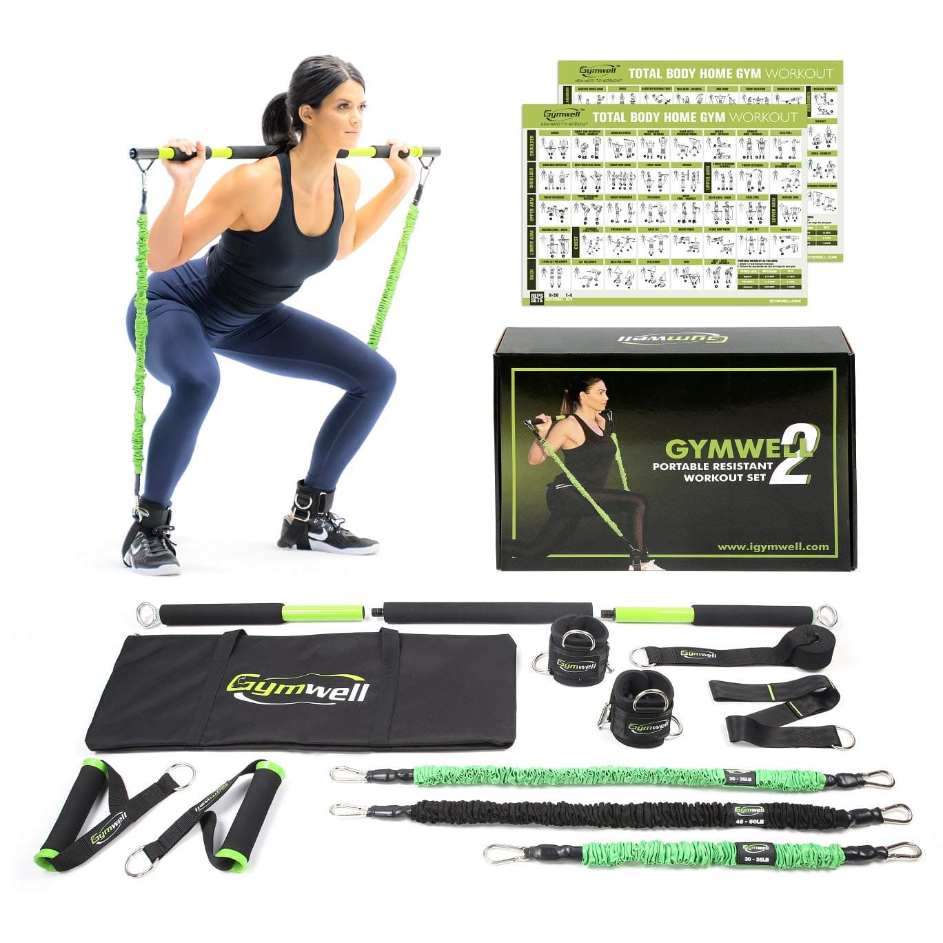 GYMWELL Portable Resistance Workout Set, Total Body Workout Equipment for Home, Office or Outdoor with 3 Sets of Resistance Bands