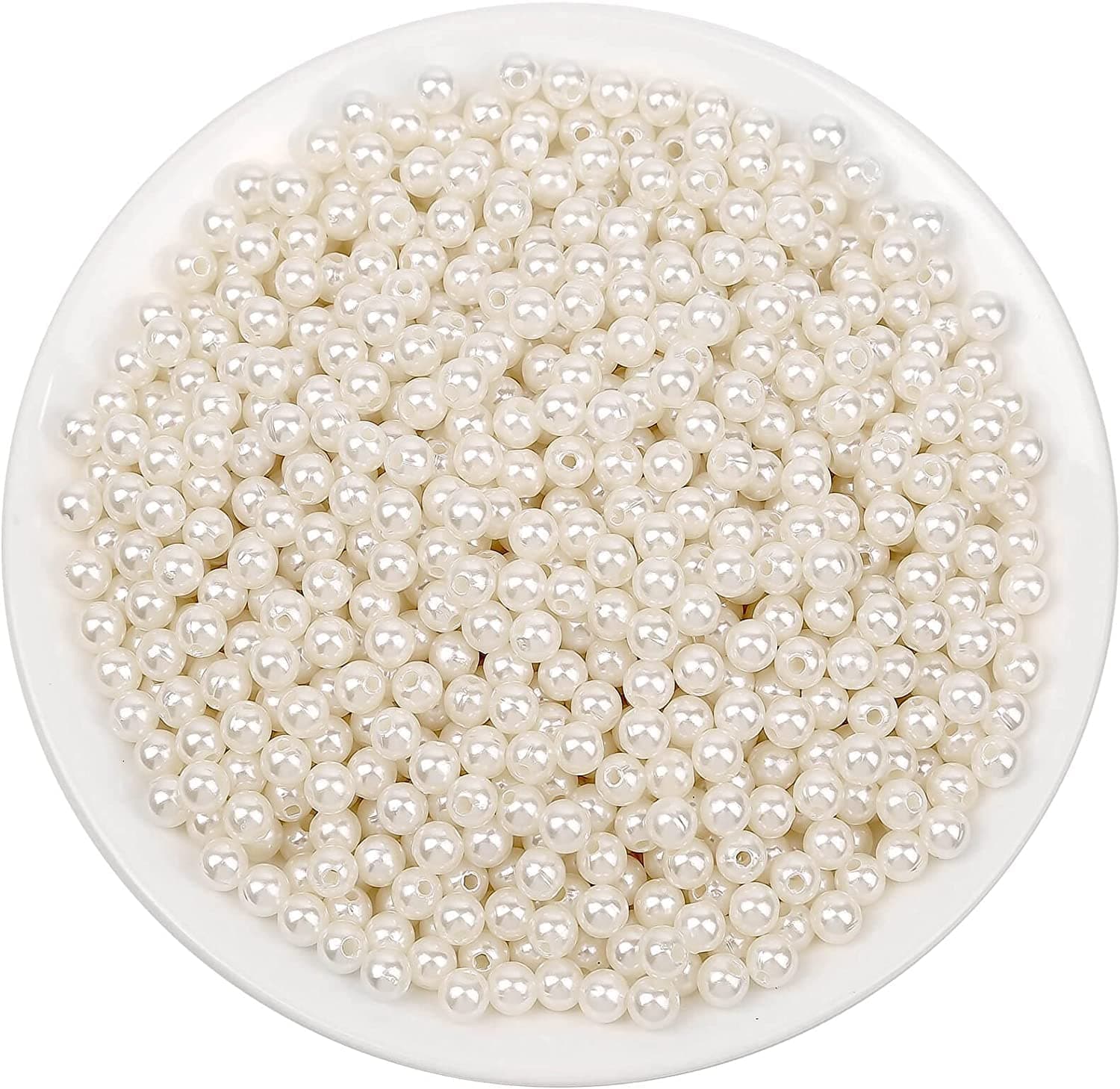 Dreamlover 1000pcs Ivory Pearl Beads Sets Round Shape 6mm Pearl Bead for Jewellery Making Craft Necklace Loose Pearl Moti with Holes for Crafting Bracelet Earring Sewing Crafts Fake Pearl