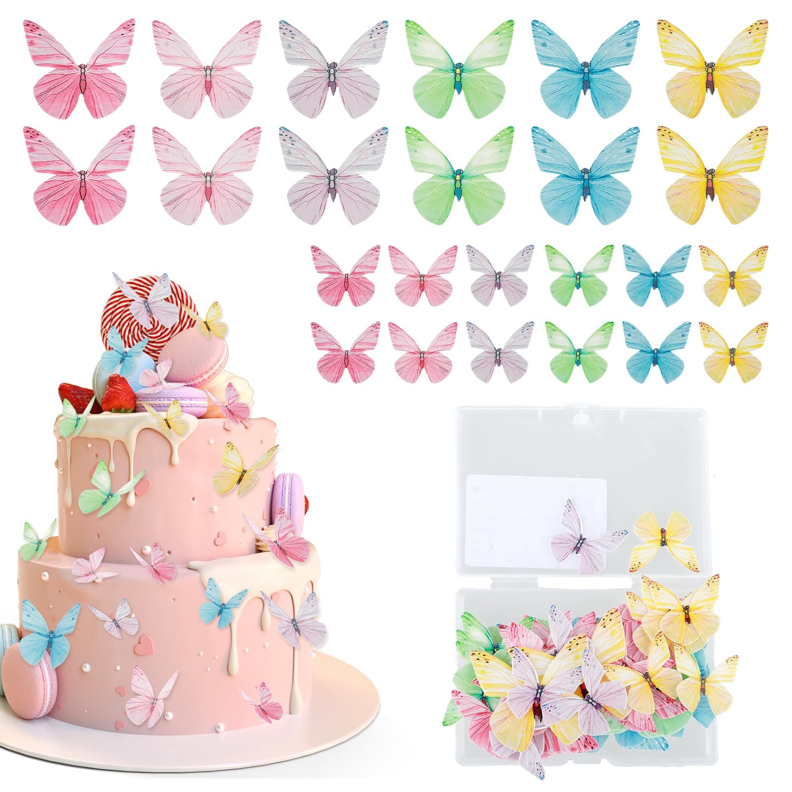72Pcs Edible Butterfly Cake Decorations Colorful Vivid Butterfly Cake Topper Wafer Paper Butterflies Cupcake Toppers for Wedding Anniversary Baby Shower Birthday Party Decorating(Mix Color)