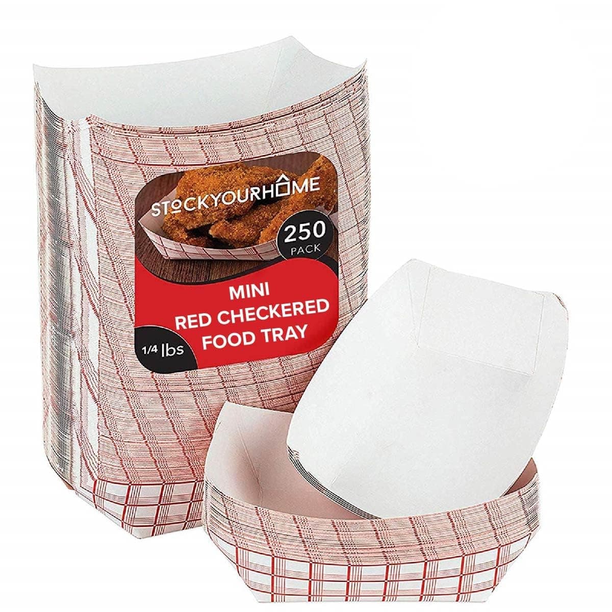 Mini Tiny Paper Food Boats (250 Pack) .25 Lb Disposable Red & White Checkered Paper Food Trays, Eco Friendly Paper Food Trays, Serving Boats for Concession Food & Condiments, Condiment Size 3" x 1"