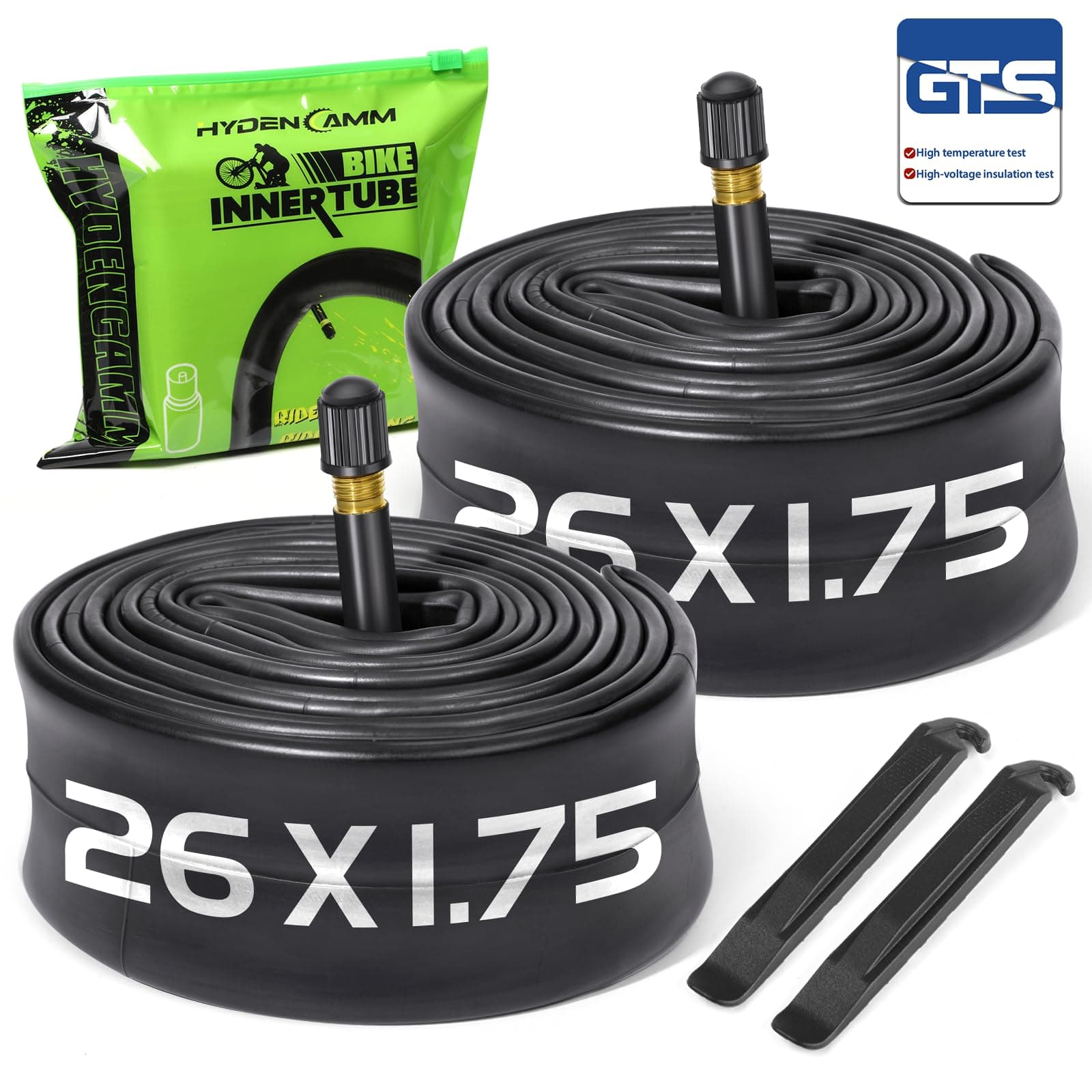 2 Pack 12"/14"/16"/18"/ 20"/ 22"/24"/ 26"/27.5"/28"/29" x1.75/1.95/2.10/2.125 Bicycle Tube with 2 Tire Levers, with 32mm AV Schrader Valve, Reliable Inner Tube for Kids/Road/MTB Bike (2 of One Size)
