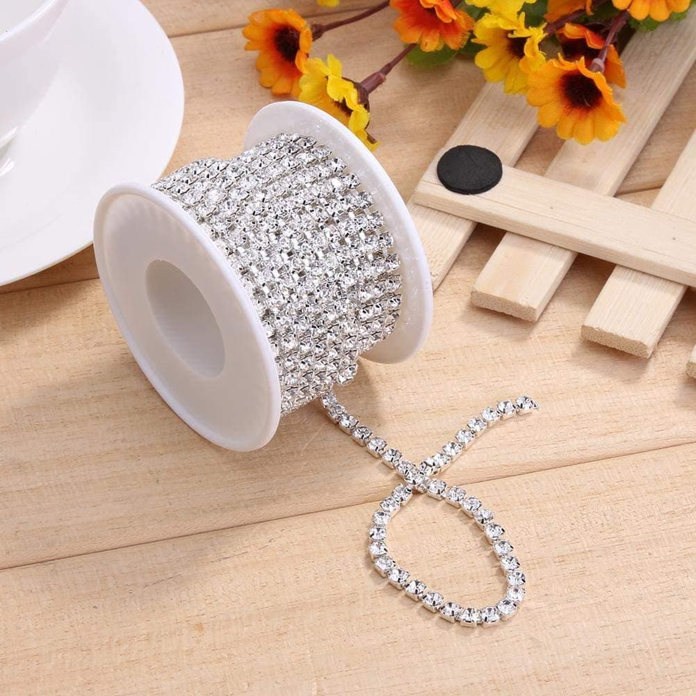 5 Yard/Roll White Crystal Rhinestone Close Chain, DIY Jewelry Crafts Shoes Clothes Dress Suit Design Wedding Party Decoration,DIY Art Supplies (Silver)