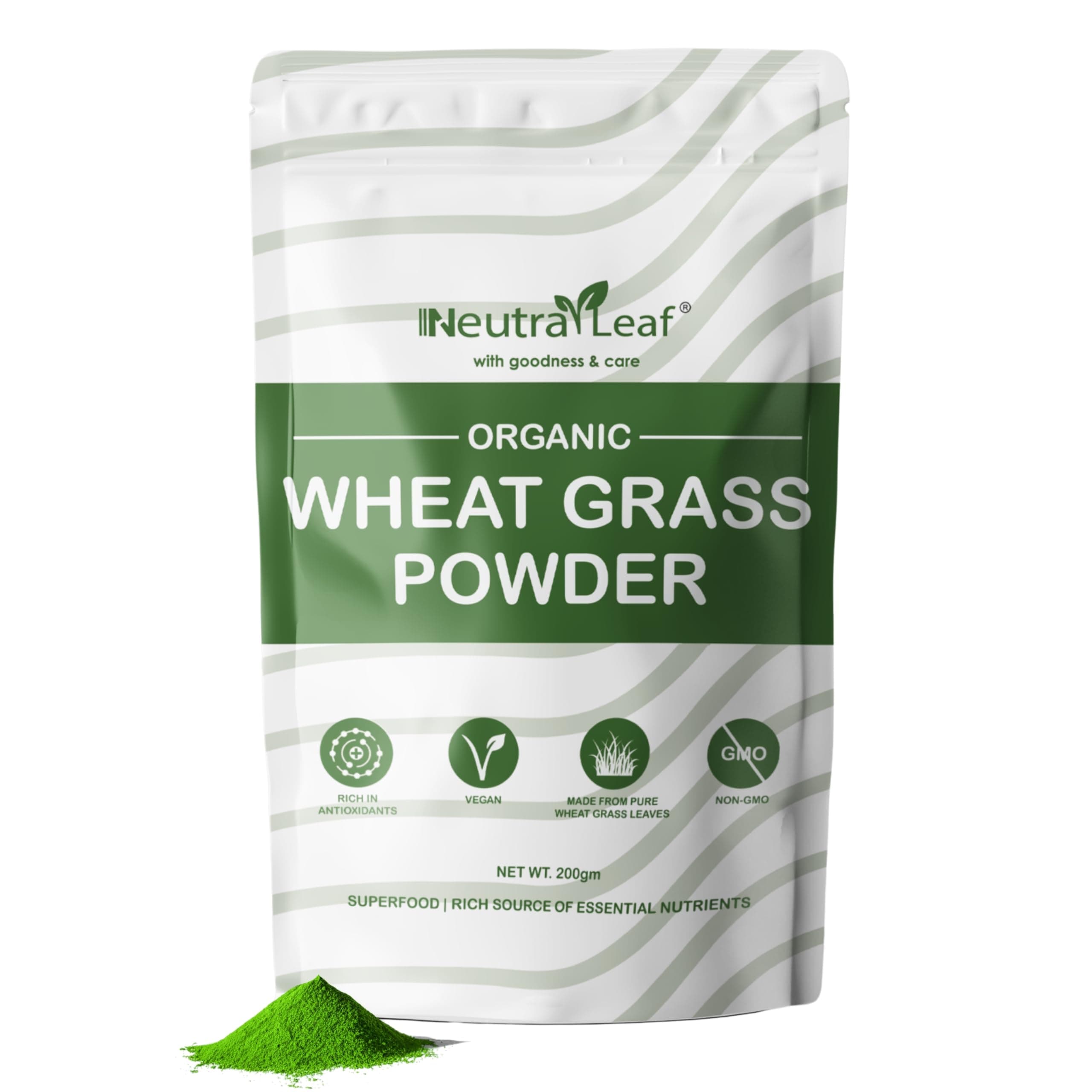 Neutraleaf Wheat Grass Organic Powder 200gm For Drinking Juice And Eating | Supports Diabetes & BP Management, Healthy Digestion, Flush Toxins From Body | Antioxidant, Energy, Detox, Immunity Booster | For Men & Women (2 Month Pack, 67 Serving)