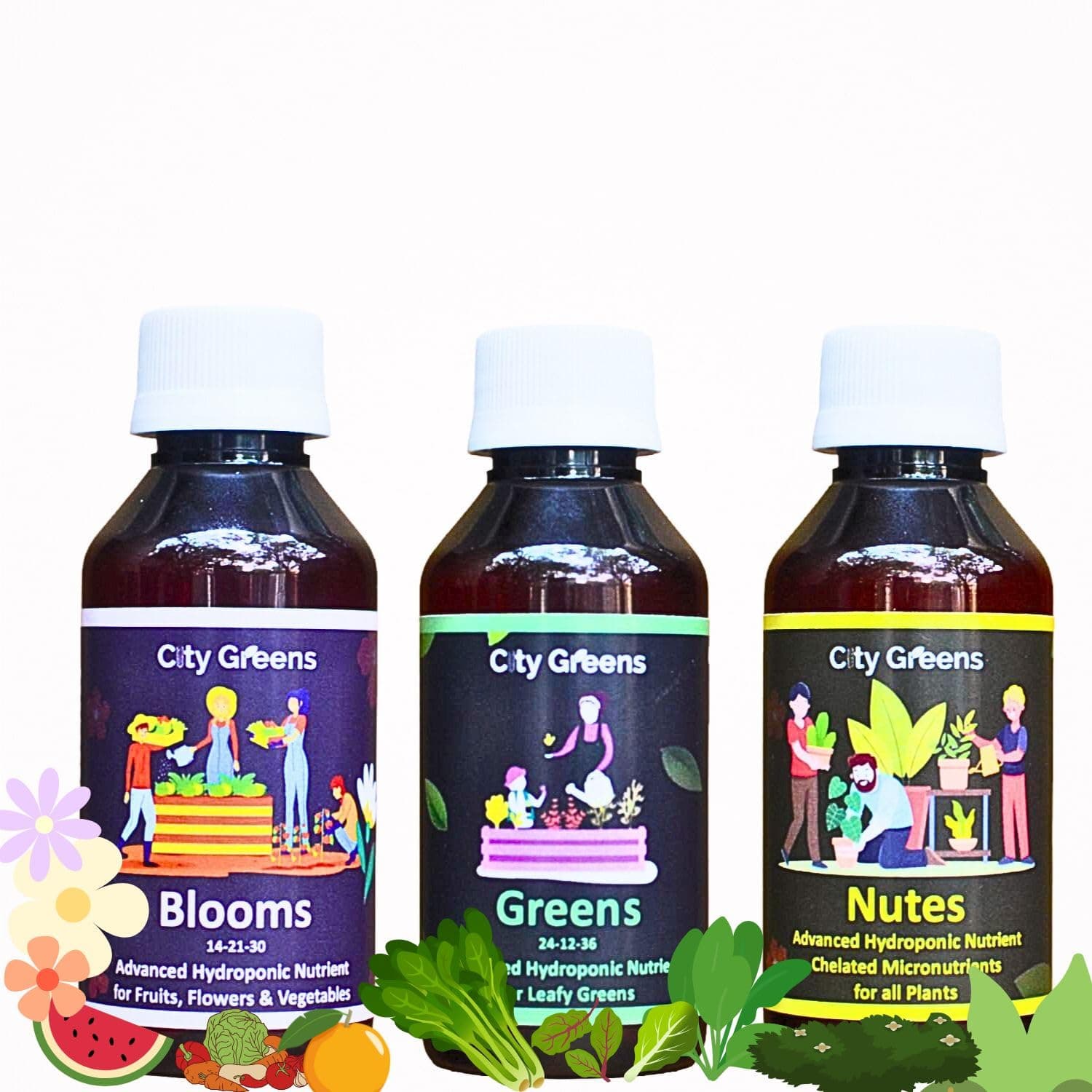 Hydroponics Nutrients Symphony 300ml – Blooms + Greens + Nutes - Complete Nutrition for Different Stages of Plant’s Life - Hydroponics, Soil, Cocopeat Farming