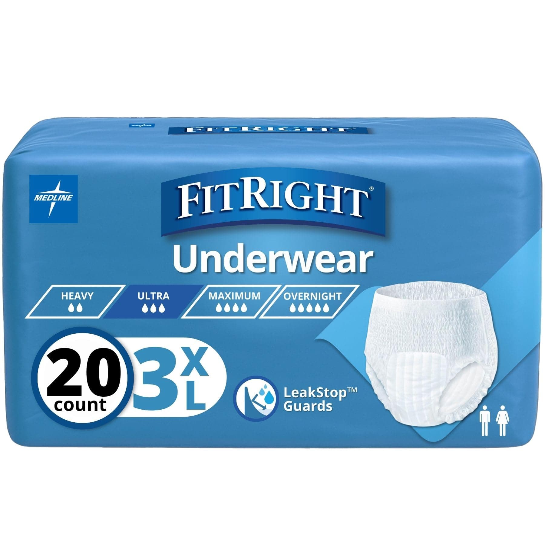 FitRight Adult Incontinence Underwear, Heavy Absorbency, 3X-Large, 75"-94" Waist (20 Count)