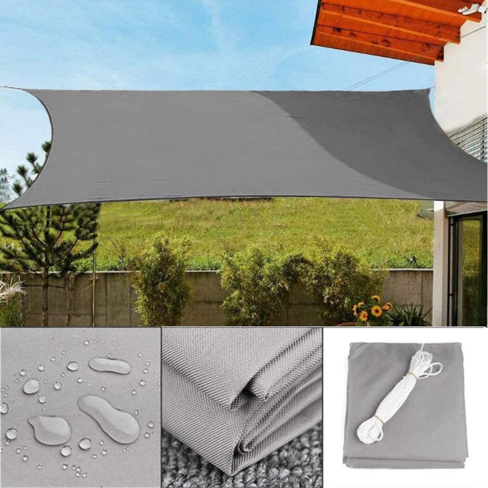 Sun Sail Shade Waterproof UPF40+ Outdoor UV Protection Summer Cool Party Beach Leisure Awning Canopy for Garden with 4 Tie Ropes (2x3m)