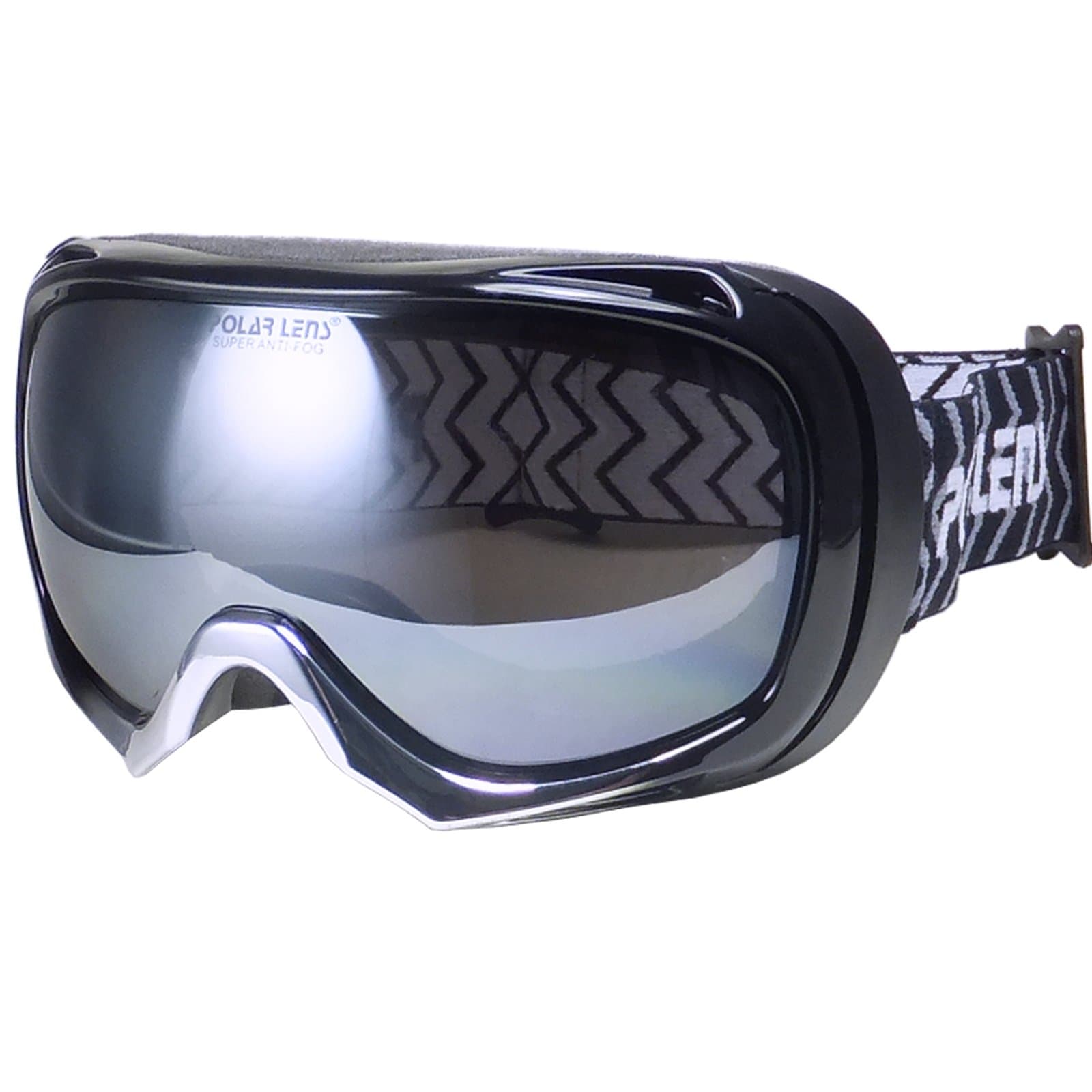 Polarlens PG32 Ultra Lightweight Shiny Black and Chrome Ski Goggles, Snowboard Goggles, Winter Goggles with Black Flash Mirror Anti Fog Lens is Helmet Compatible