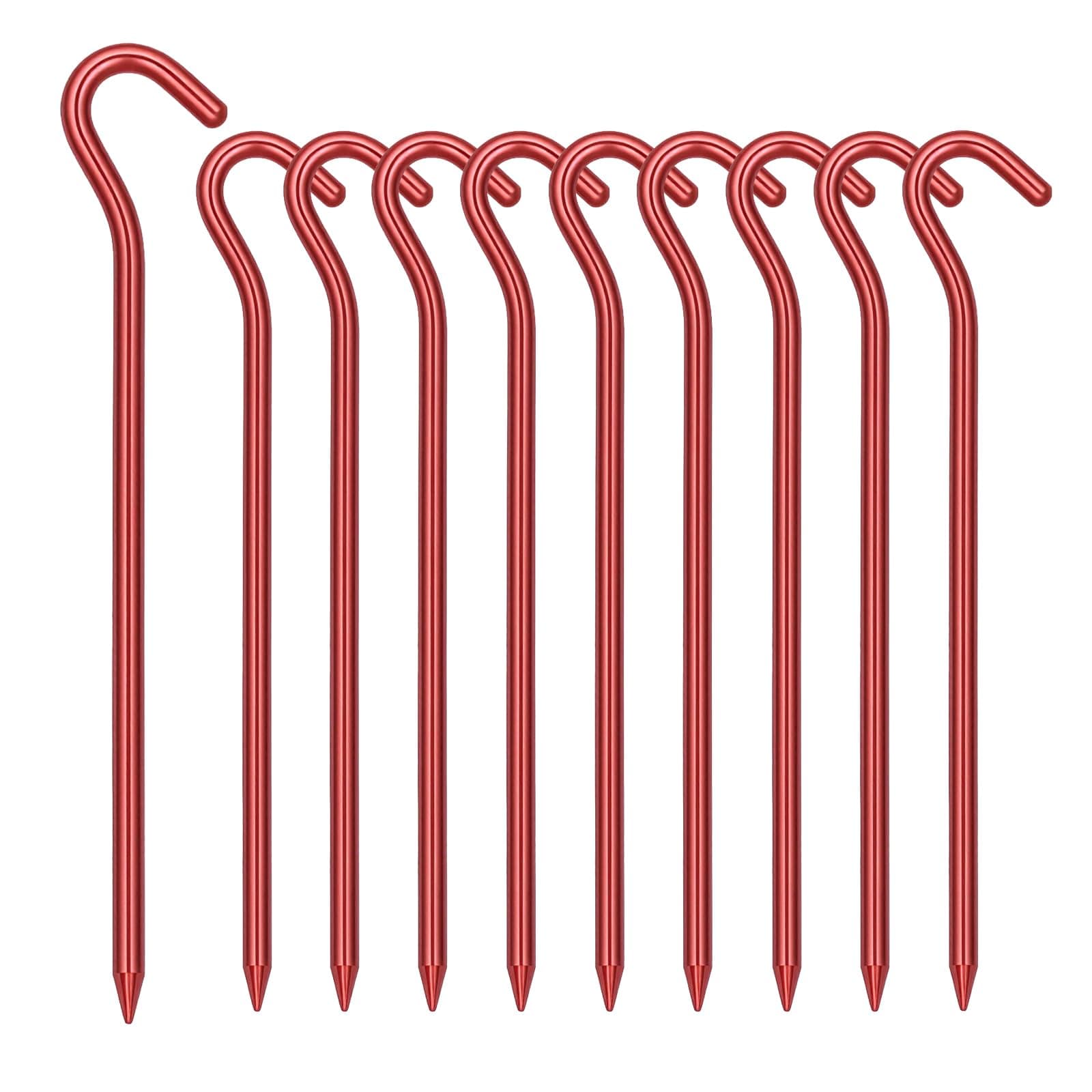 10 Pack Aluminum Tent Stakes - 7 Inch Lightweight Metal Ground Stakes Tent Pegs - Camping Hook Stakes for Tent, Rain Tarps, Canopies, Gardening, Inflatables and Outdoor Decorations