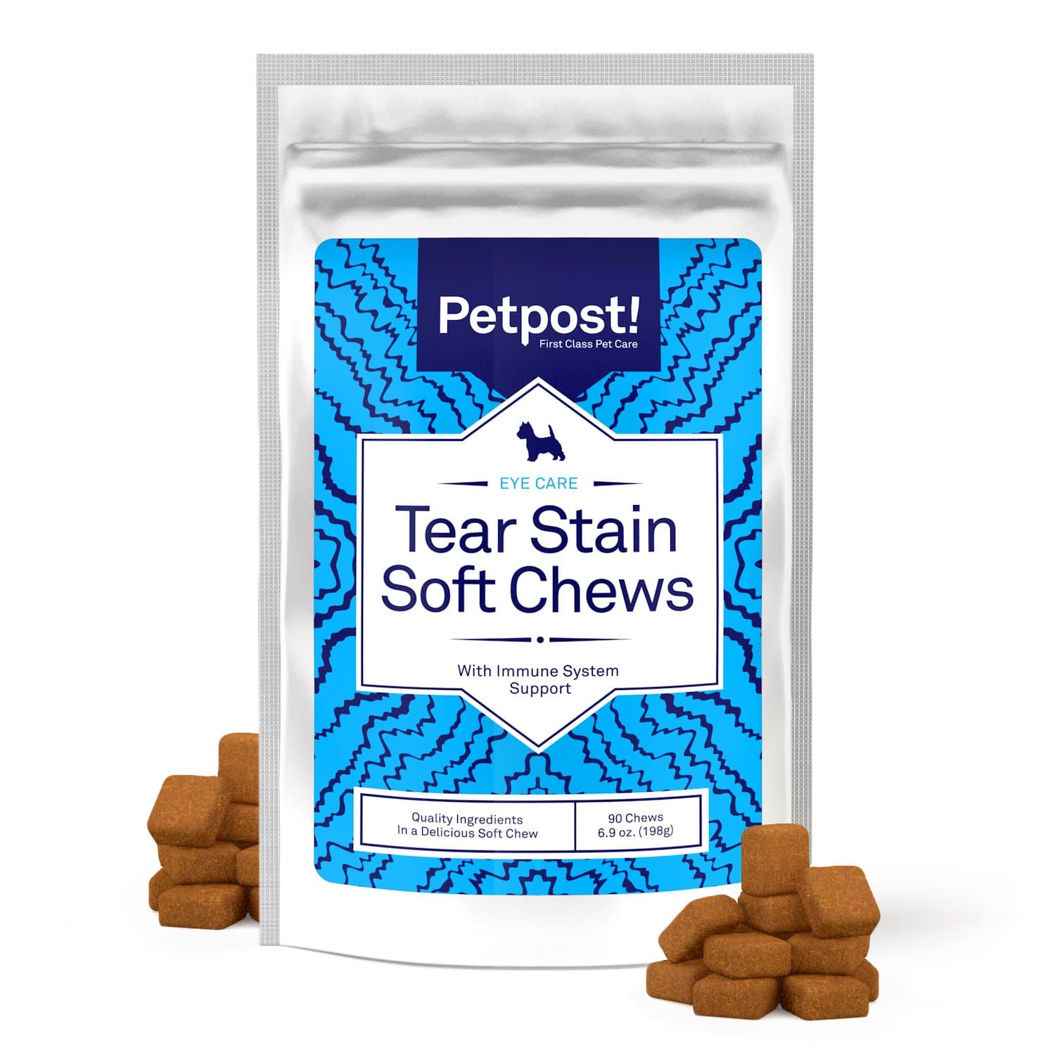 Petpost Tear Stain Remover Soft Chews for Dogs | 90 Count Cheese Flavor Dog Tear Stain Support Supplement | Gentle Eye Care for White Dogs & Light Breeds | Tylosin Free, Made in USA