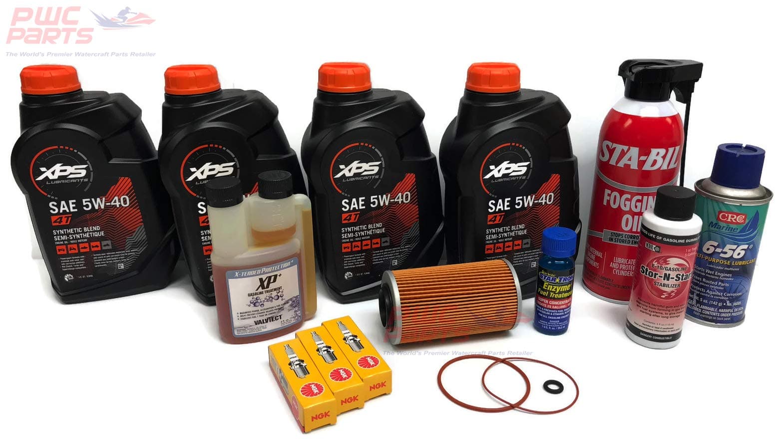 SeaDoo 4-TEC PWC Winterization & Oil Change Kit 155/185/215/255/260 GTX GTI RXP RXP-X RXT-X GTR with BRP XPS 5W40 293600121 NGK DCPR8E Spark Plugs Star-Tron Stor-N-Start CRC 6-56 MP Lubricant