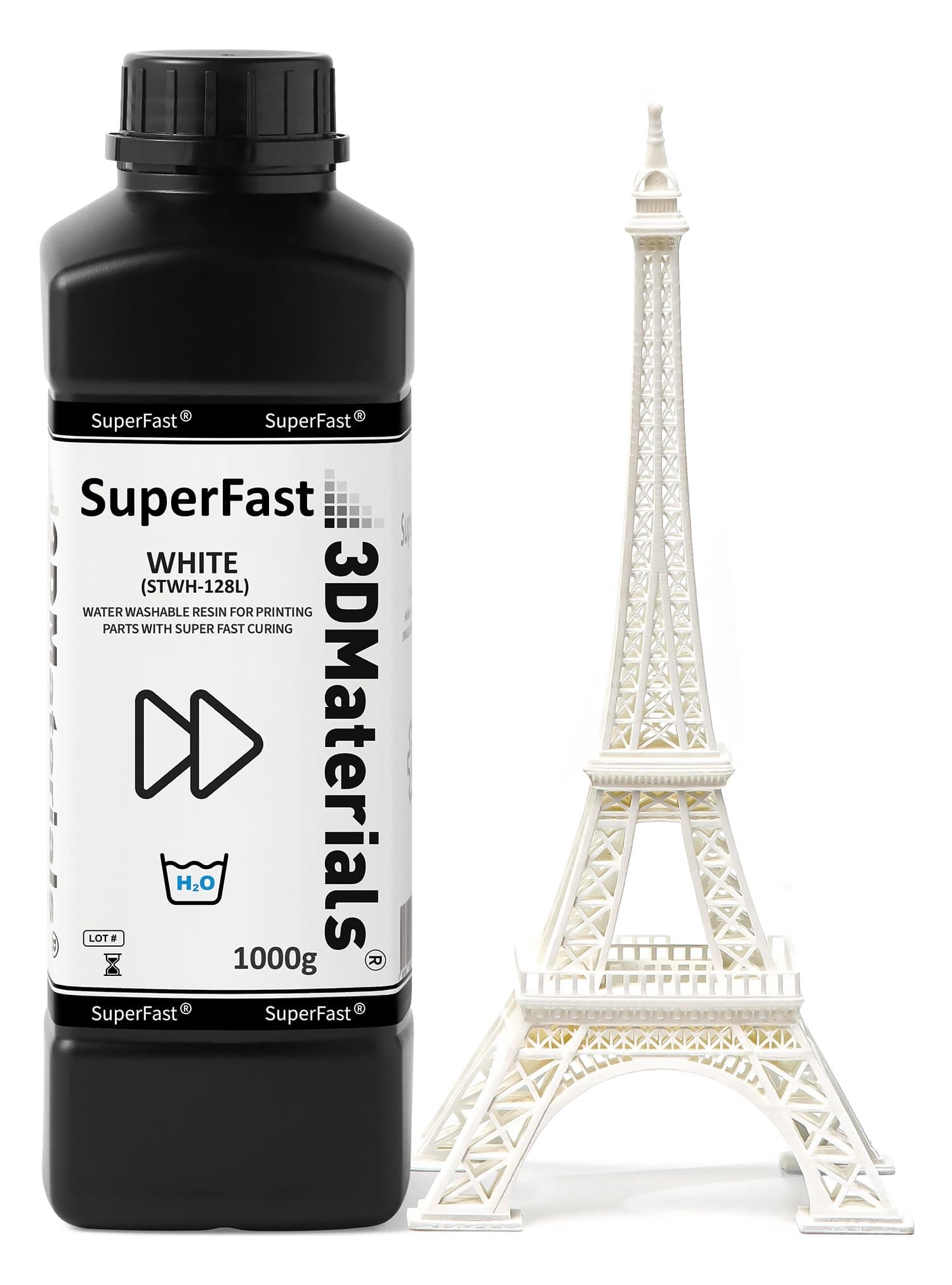 SuperFast 4K 3D Printer Resin Water Washable, 50um Print in 0.6 sec, Made in Korea by 3DMaterials (1000g, White)