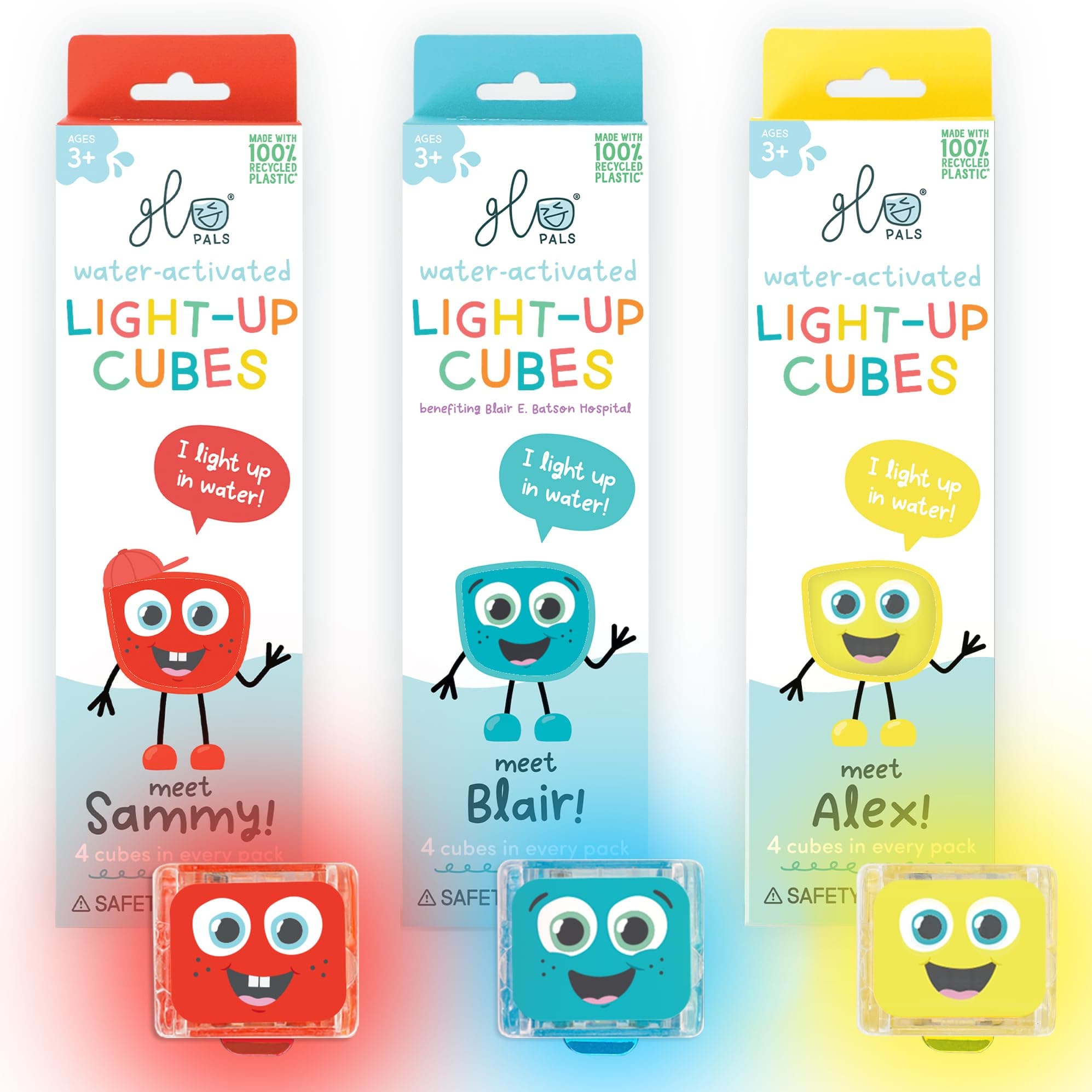 Glo Pals Water-Activated Light-Up Cubes Bundle for Sensory Play (Primary Pals – Yellow, Red + Blue)