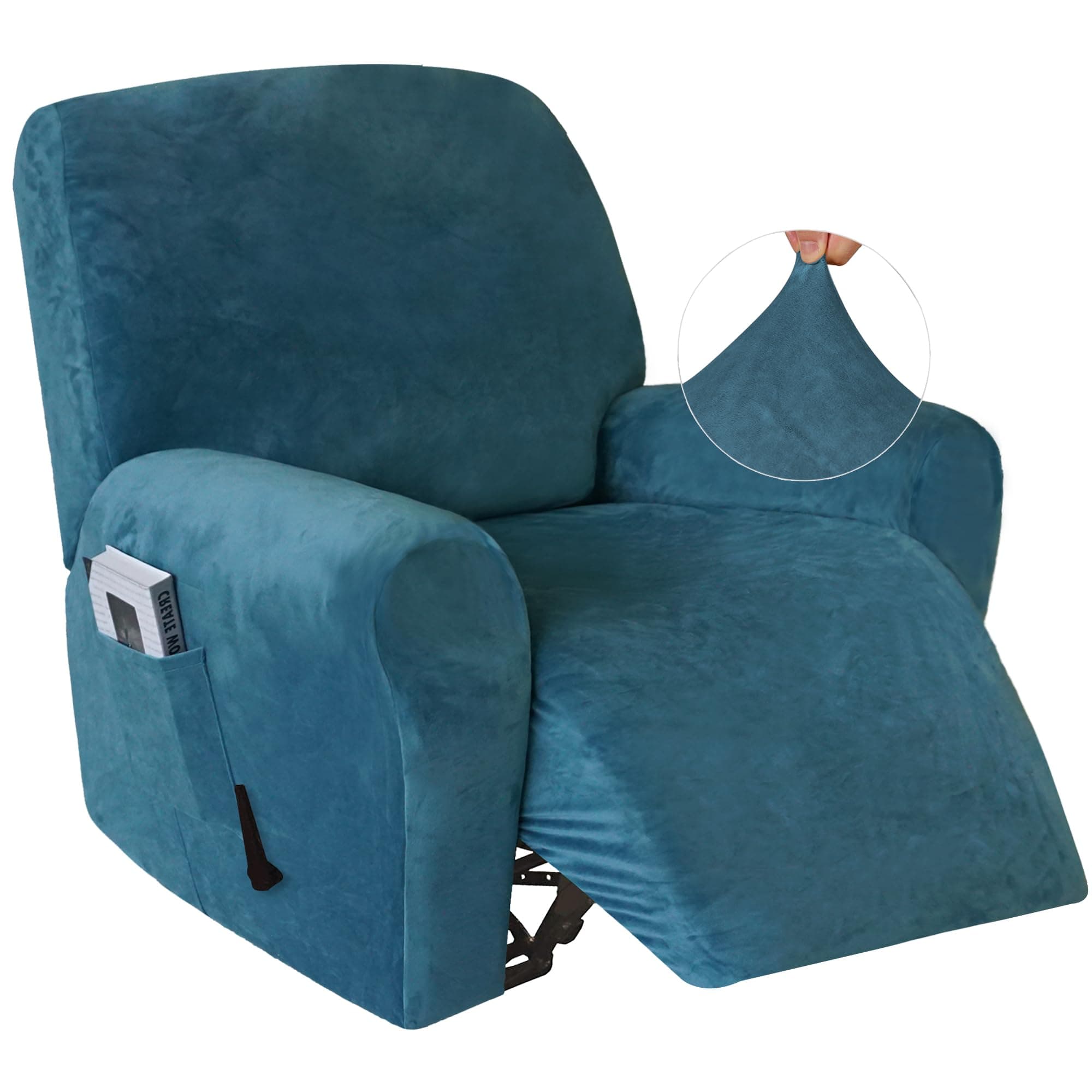 Velvet Recliner Loveseat Cover Stretch Sofa Slipcover Furniture Protector with Elastic Bottom, Thick Soft Washable, Peacock Blue