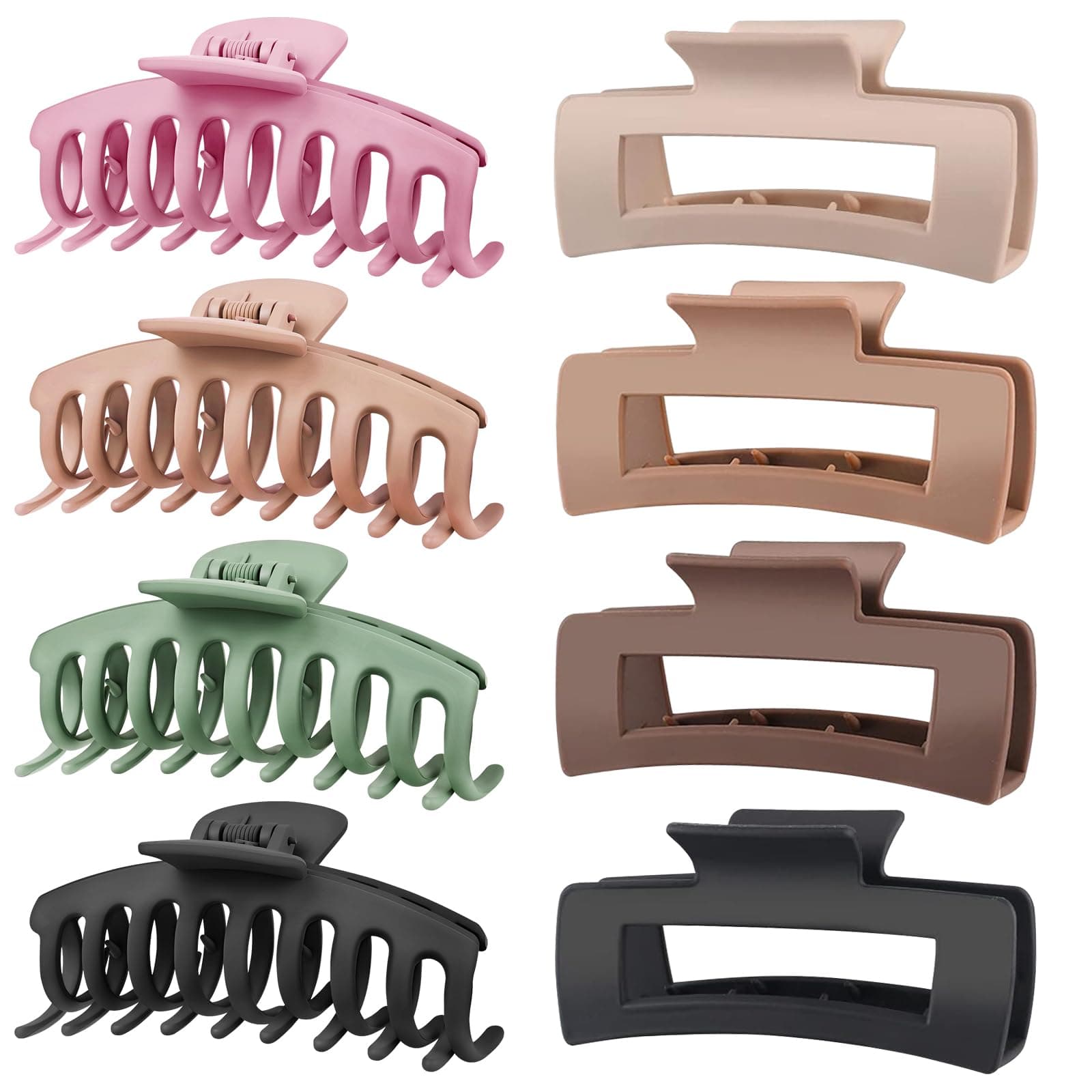 TOCESS 8 Pack Big Hair Claw Clips for Women Large Claw Clip for Thin Thick Curly Hair 90's Strong Hold 4.33 Inch Nonslip Matte Jumbo Hair Clips (8 Pcs)