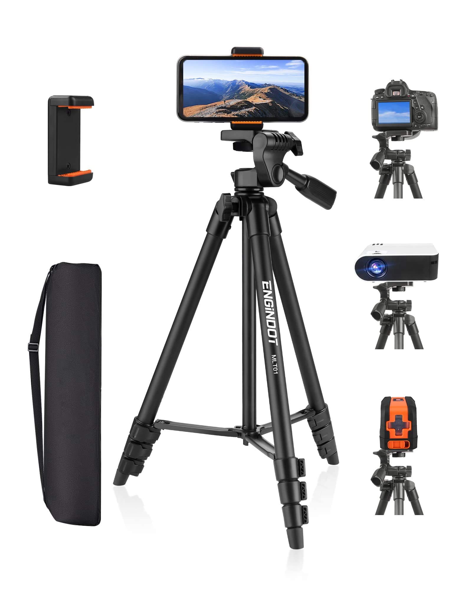 Phone Tripod 55", ENGiNDOT Extendable Aluminum Camera Tripod, W/Phone Holder and Remote Shutter, Compatible with iPhone/Android, Perfect for Selfies/Vlog/Live Stream/TikTok