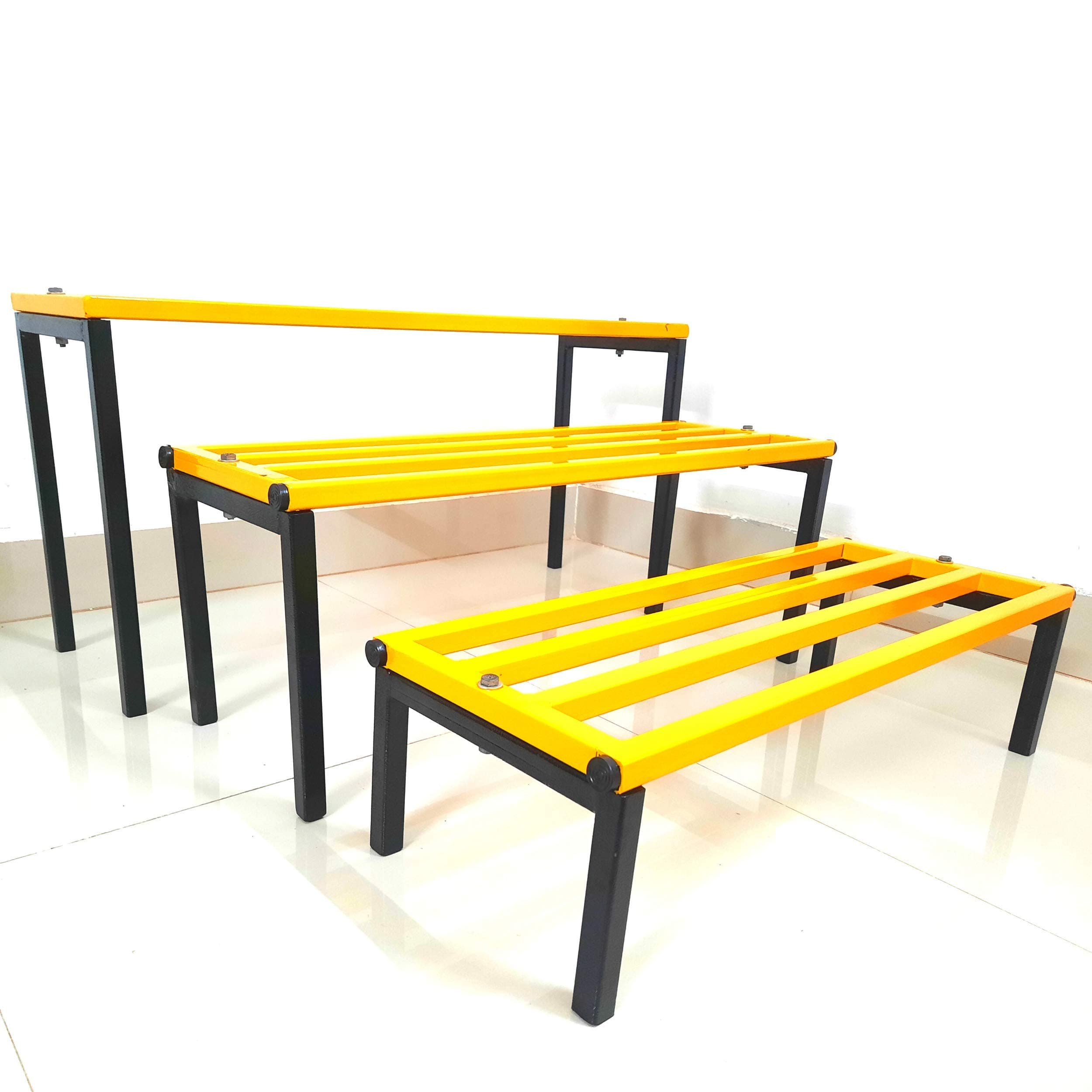 sparKenzy HD 3 Step Multi Color Garden Plant Pot Holder Stand | Balcony | Indoor and Outdoor (Yellow) (Medium)