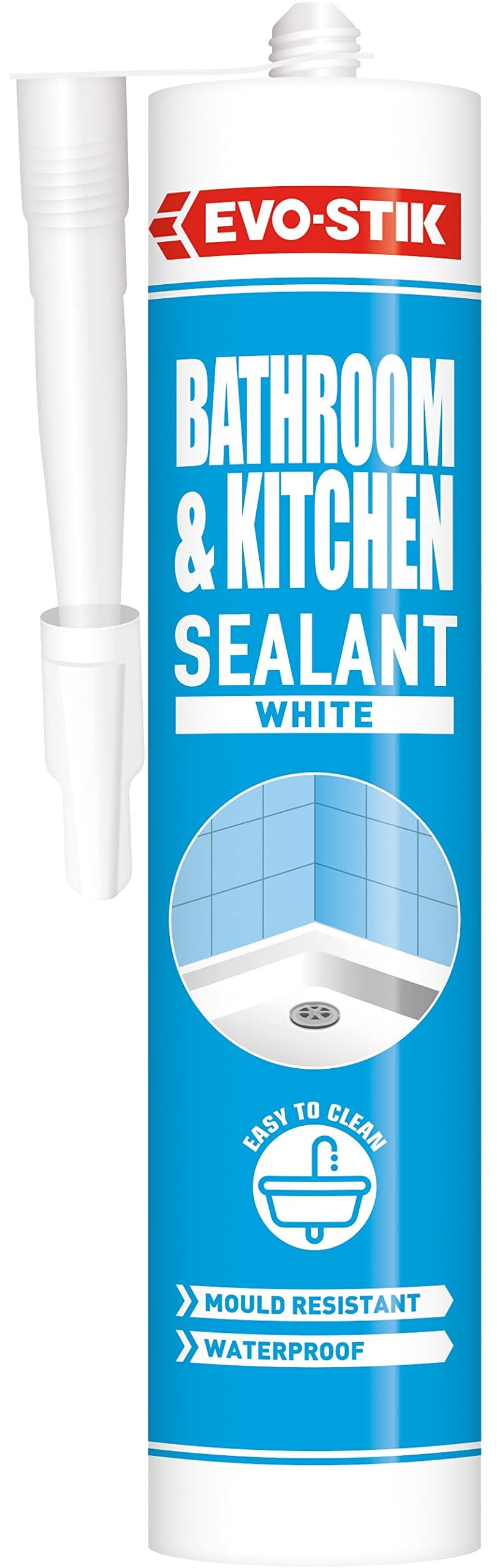 Evo-Stik Bathroom & Kitchen Silicone Sealant - White, 290ml | Waterproof & Mould Resistant | Ideal for Showers, Sinks, Toilets & Tiles | High-Performance Sanitary Sealant