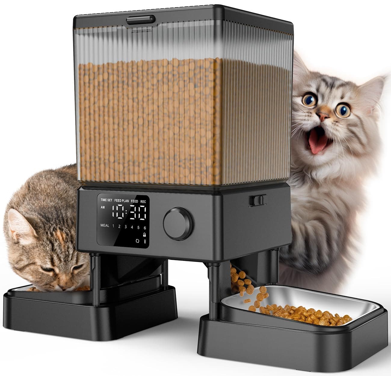 5L Automatic Cat Feeder with Timer for 2 Cats, Knob Model Automatic Feeders for Cats Dogs, Dry Food Cat Food Dispenser Auto 10s Voice Recordings