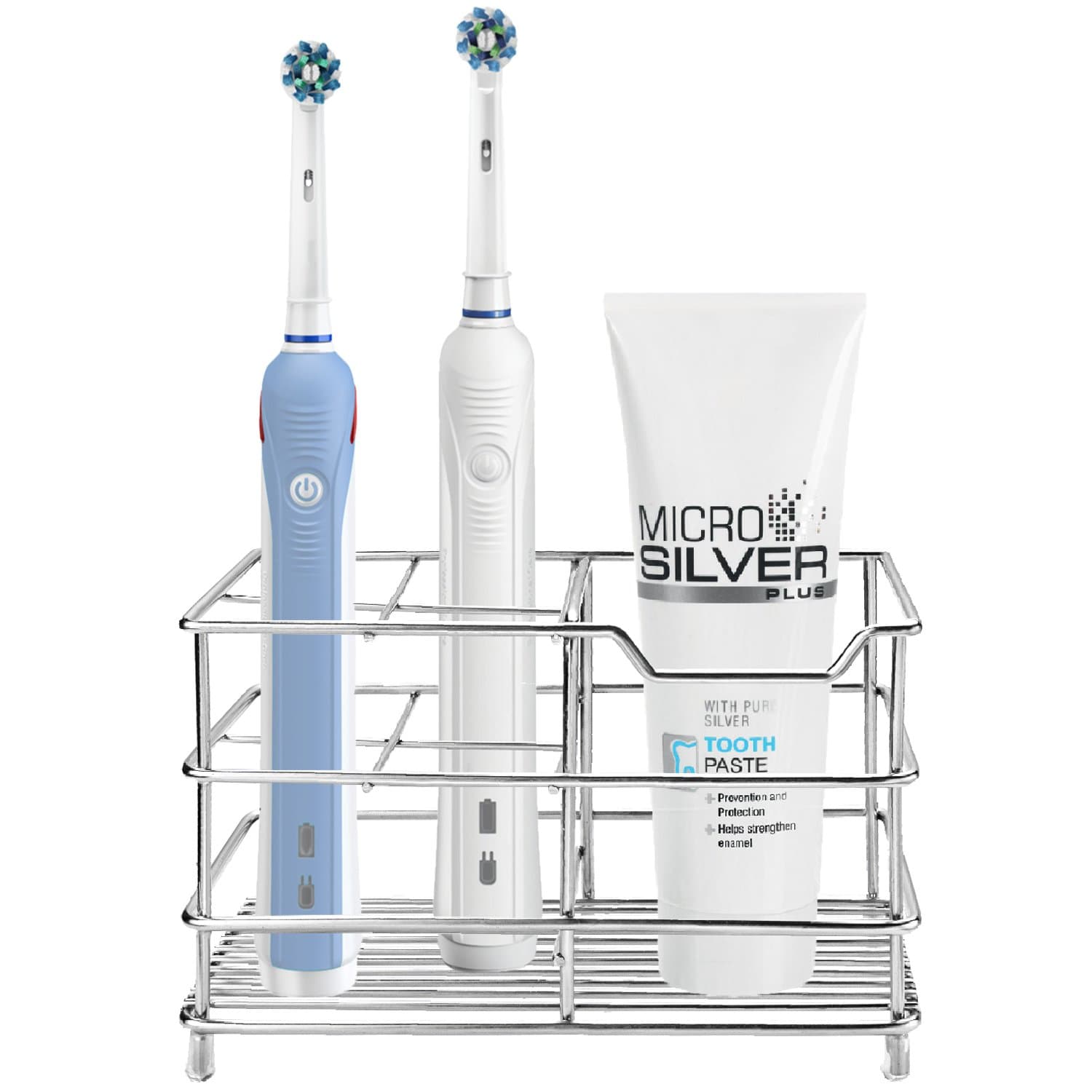 Amazer Electric Toothbrush Holder, Stainless Steel Rustproof Metal Bathroom Toothpaste Holder Stand with Multi-Functional 5 Slots for Electric Toothbrush-Chrome