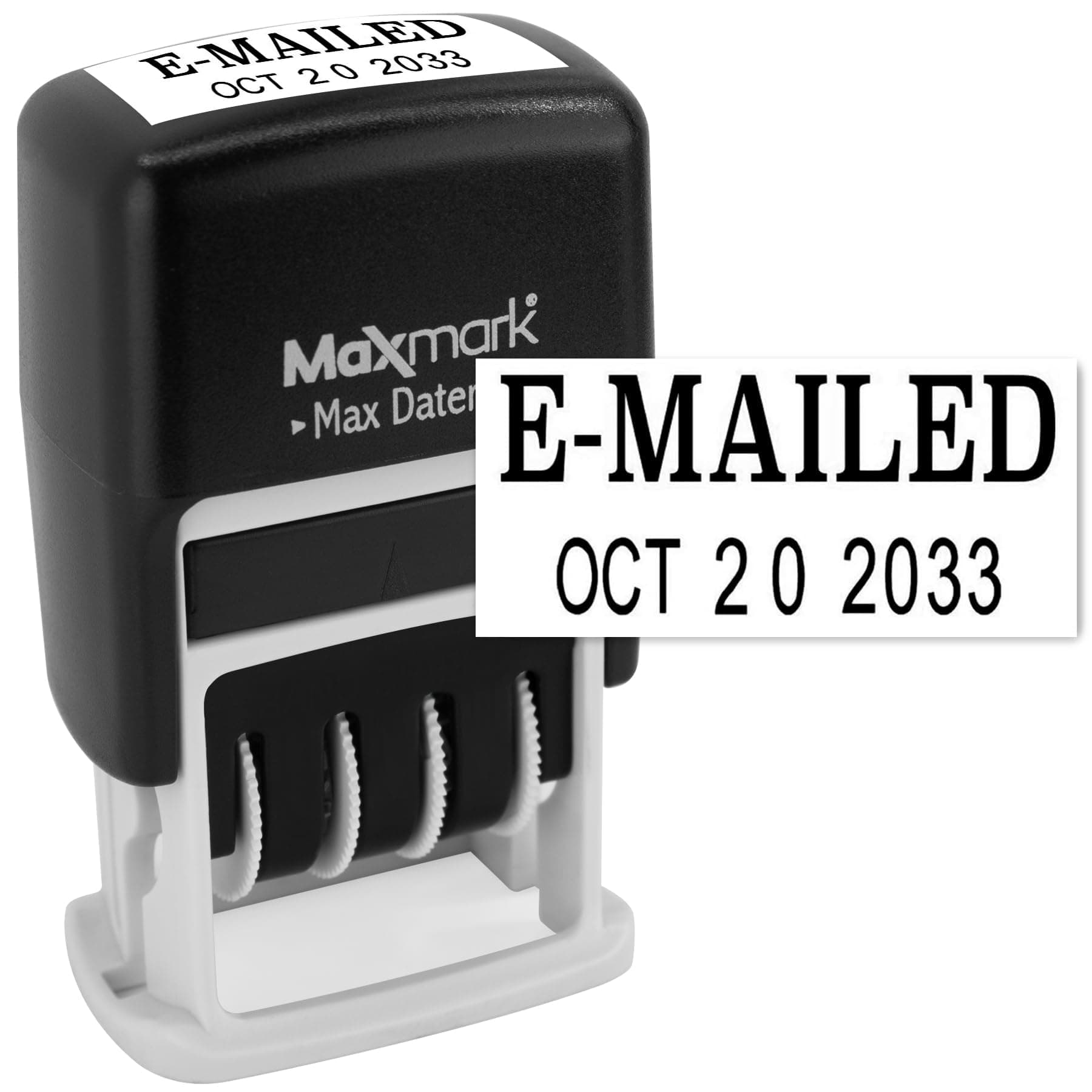 MaxMark Self-Inking Rubber Date Office Stamp with E-MAILED Phrase & Date - Black Ink (Max Dater II), 12-Year Band