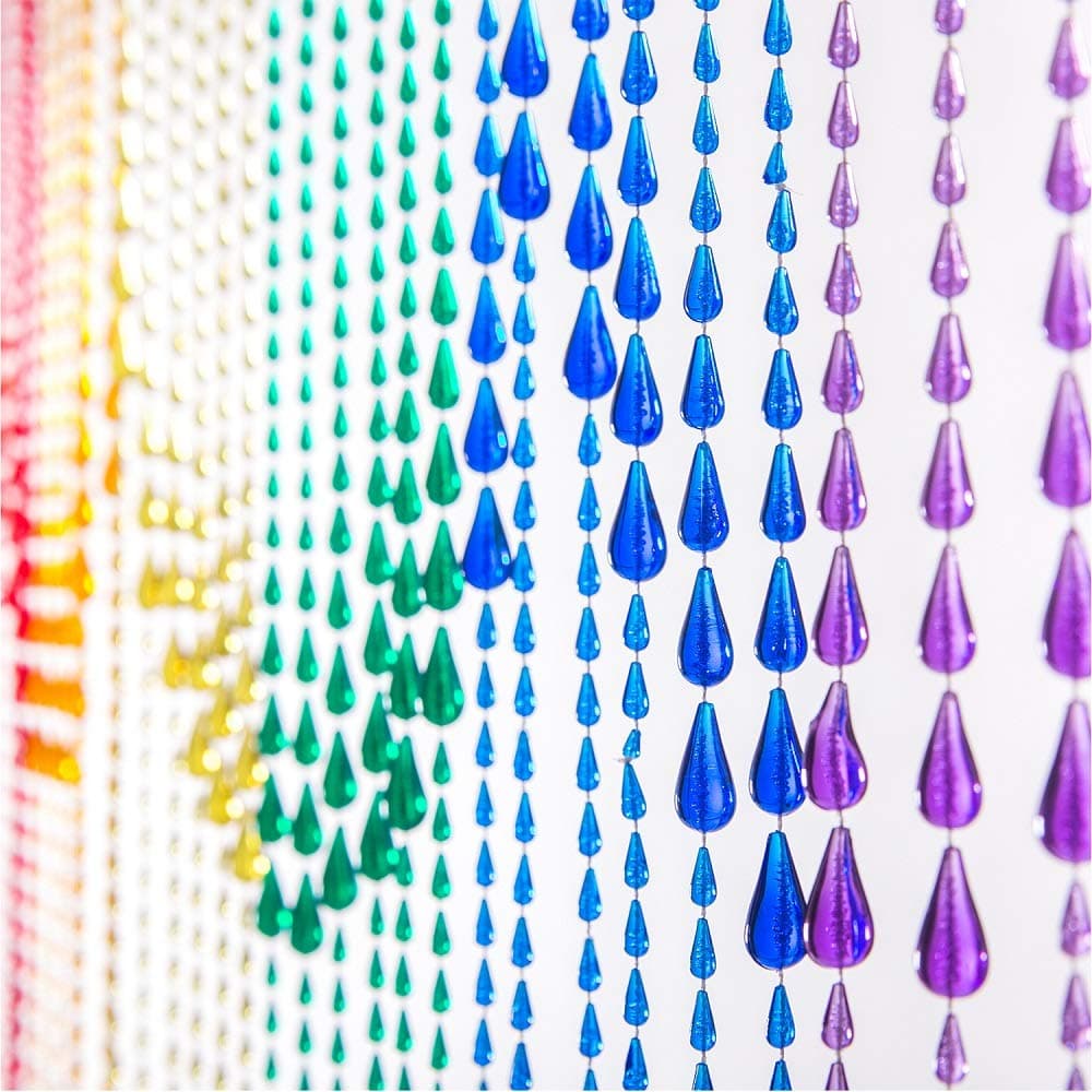 Beaded Curtain - 3ft Wide x 6ft Long - Rainbow-Colored Iridescent Raindrops - Plastic Material - Bead Doorway Curtain for Bedroom Closet Door & Doorways