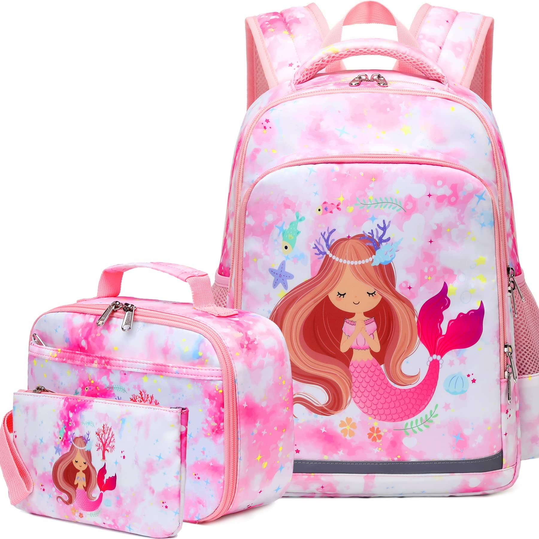 SoehipeeGirls Backpacks, Mermaid Backpack for Girls, Kids Preschool Backpack Girls Backpack Set with Lunch Box and Pencil Case (Mermaid)