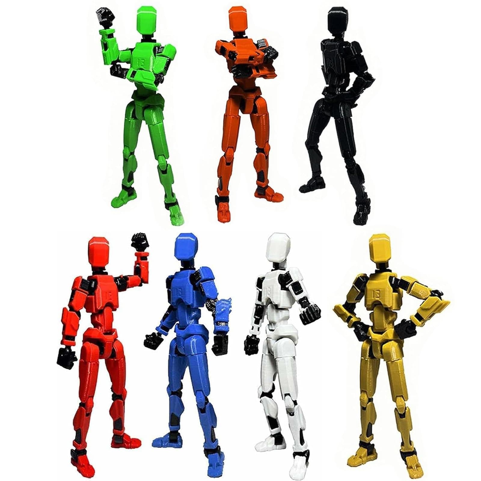 7PCS Assembly Completed T-13 Action Figure 3D Printed Multi-Jointed Movable,Lucky 13 Action Figures,Multi-Articular Dummy 13 Action Figures,Desktop Decorations,Creative Gifts (7 Colors)