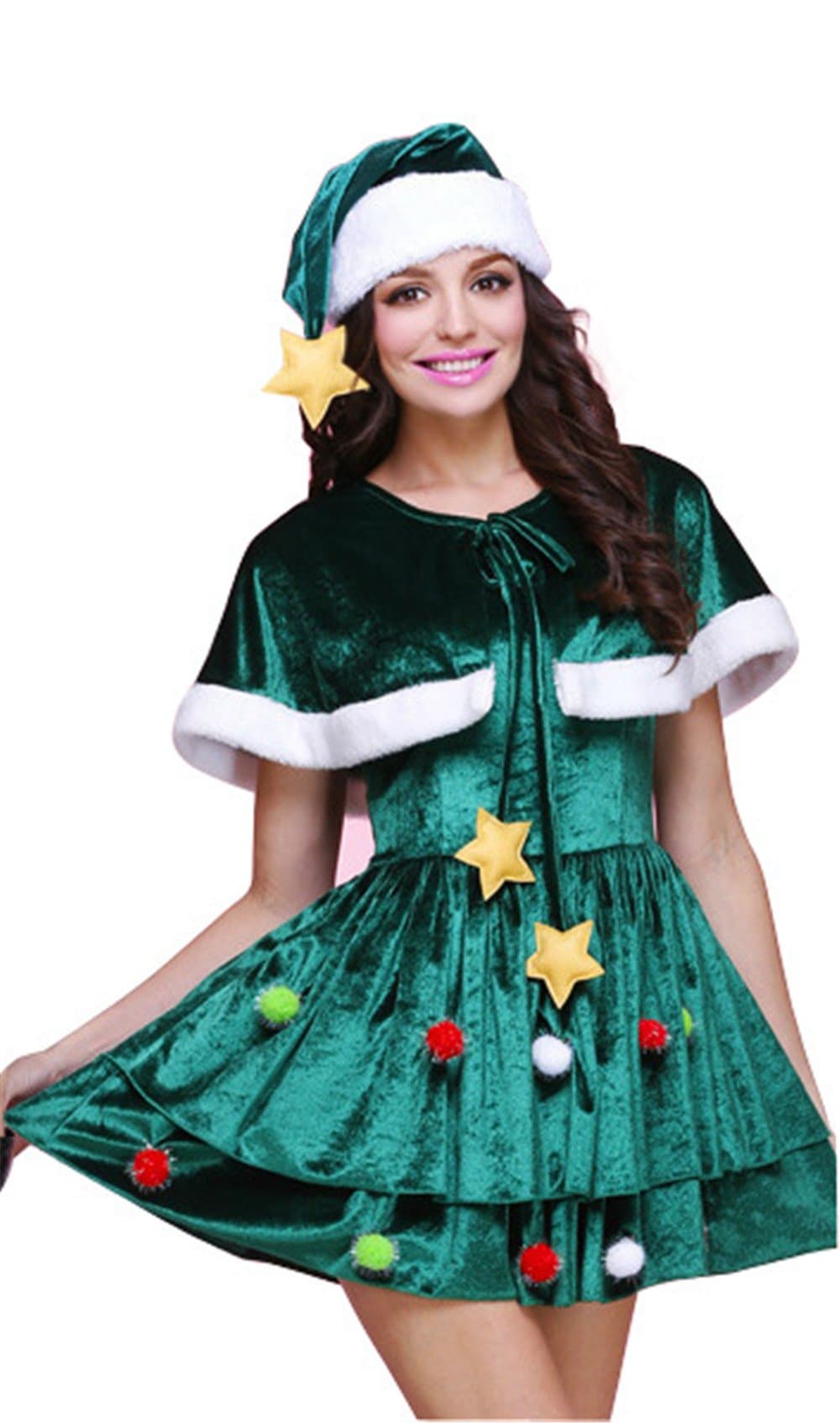 Rospeper Women Christmas Tree 2PCS Cosplay Dress Costume.