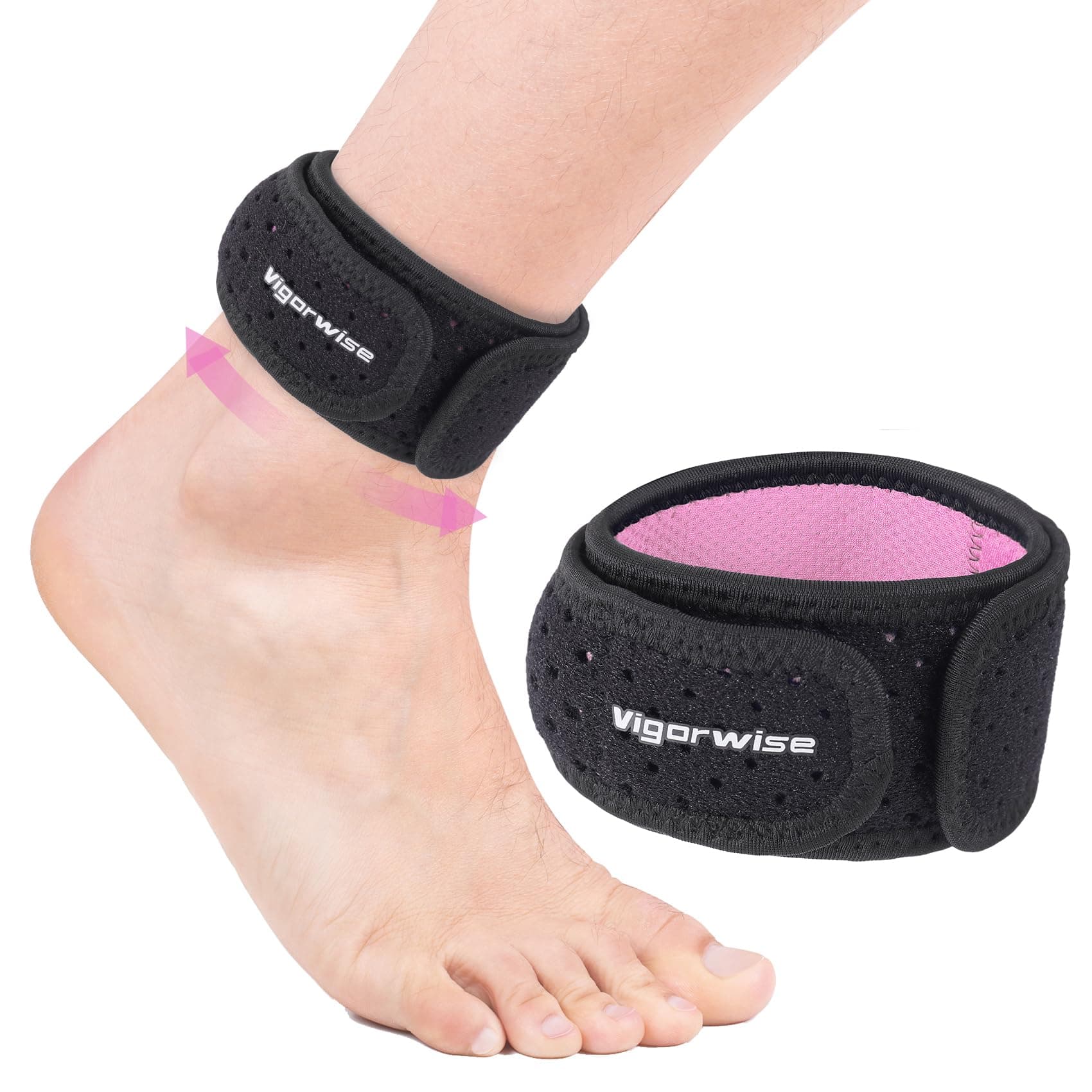Achilles Tendonitis Brace, 1Pcs Adjustable Achilles Ankle Strap for Women, Pink Ankle Brace with Silicone Pad for Achilles Pain, Running, Cycling, Hiking, Sports