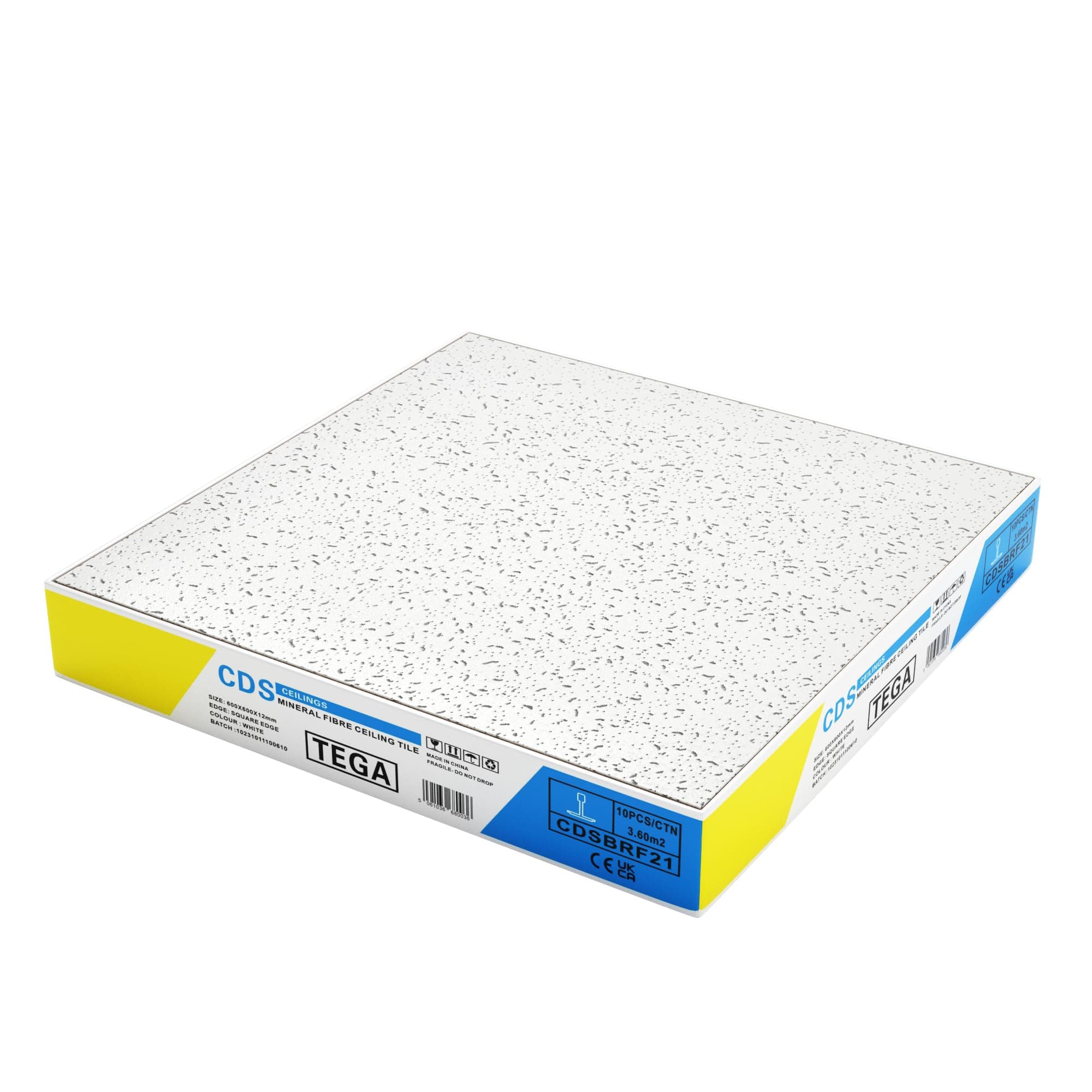 20 Tega Suspended Ceiling Tiles (Similar to Armstrong Cortega/Zentia Fission ND) Square Edge Ceiling Tile 595mm X 595mm (600 X 600) Packed 10 Tiles per Carton 2 cartons