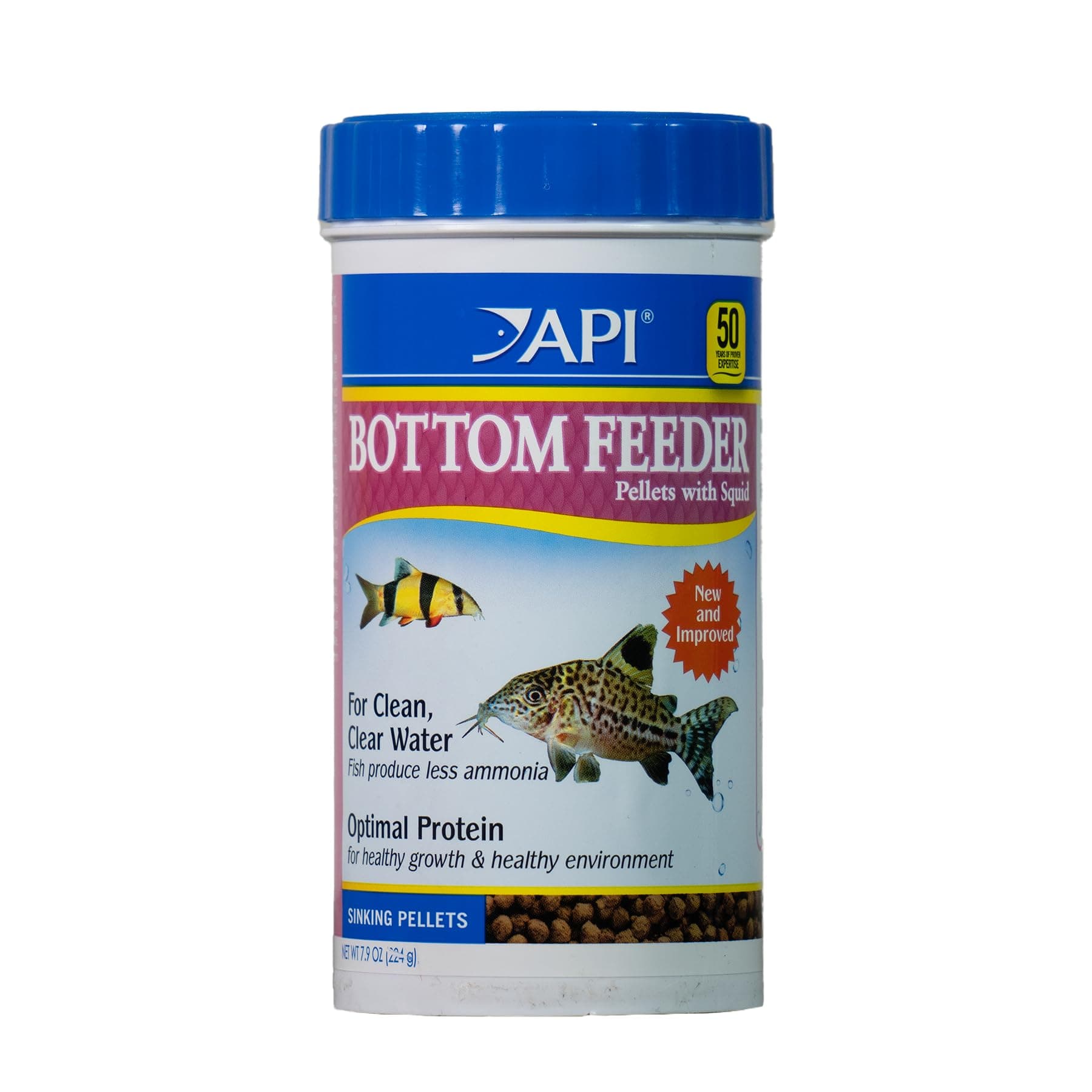 BOTTOM FEEDER PELLETS WITH SQUID Fish Food 7.9-Ounce Container