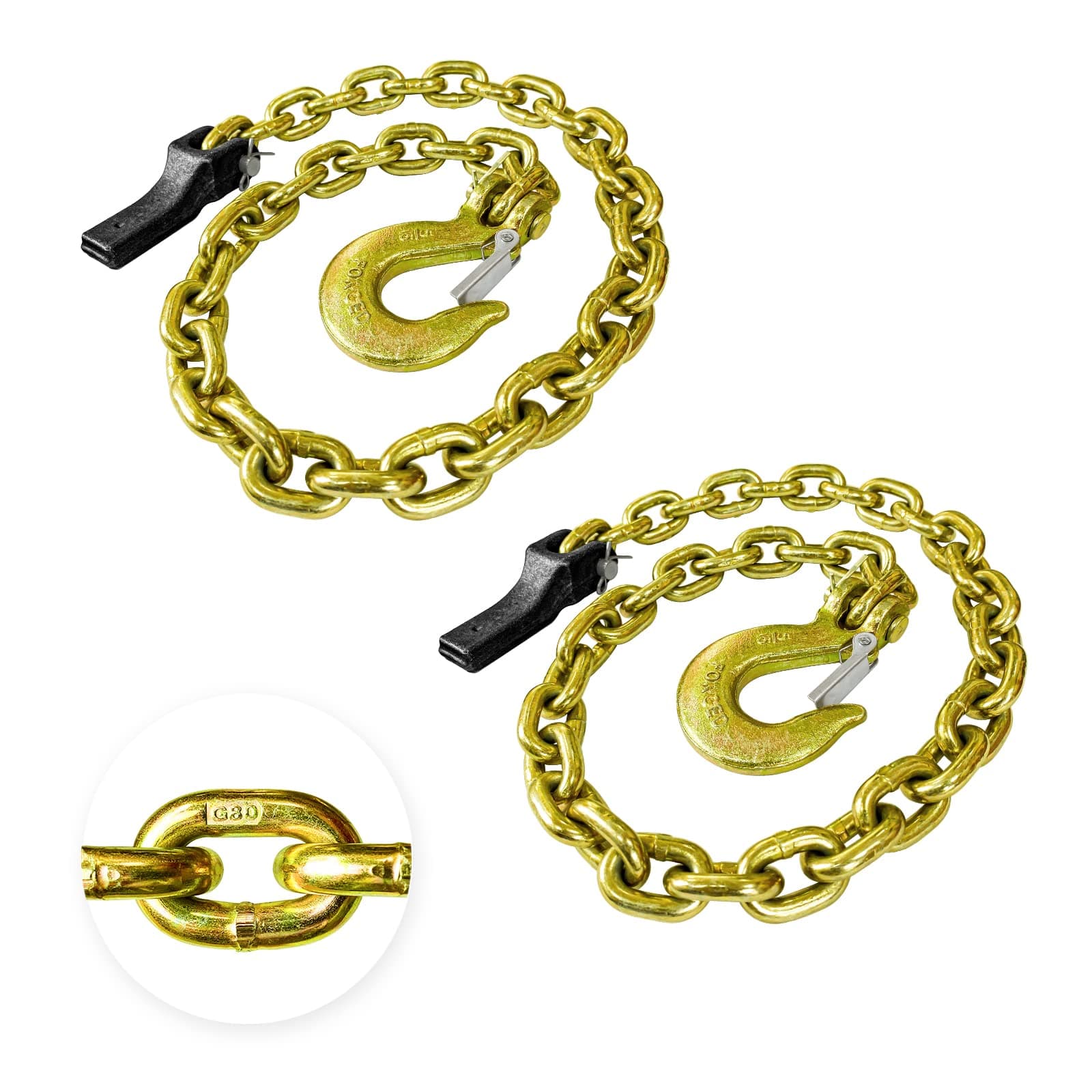 2-Pack Grade 80 Trailer Safety Chain 35 Inch with 5/16'' Clevis Snap Hook and Chain Retainer | 21,000 lbs Break Strength | Transport Chain for Towing