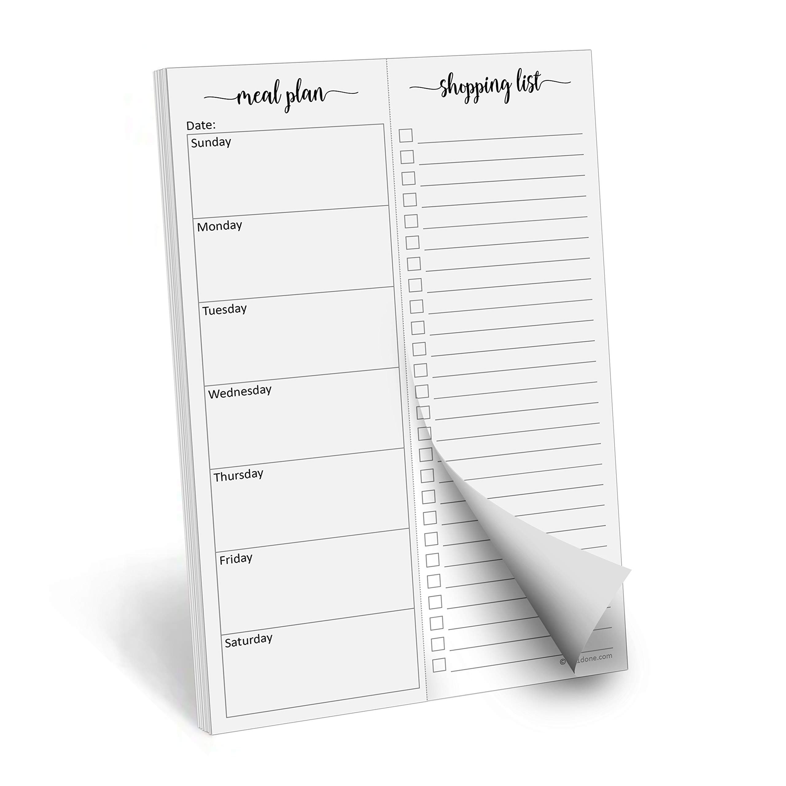 321Done Magnetic Meal Planning Pad, 5.5x8.5, Meal Plan Grocery List Combo, Made in USA, Weekly Menu Plan with Tear-Off Shopping List, Magnet to Stick to Fridge, 50 Perforated Pages, Sunday Start